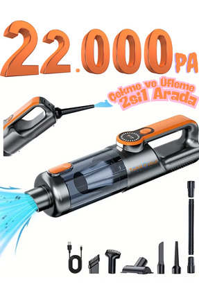 Teknoloji Gelsin Işıklı Araç Süpürgesi Kablosuz 22.000 Pascal Çekim Gücü Vaku...