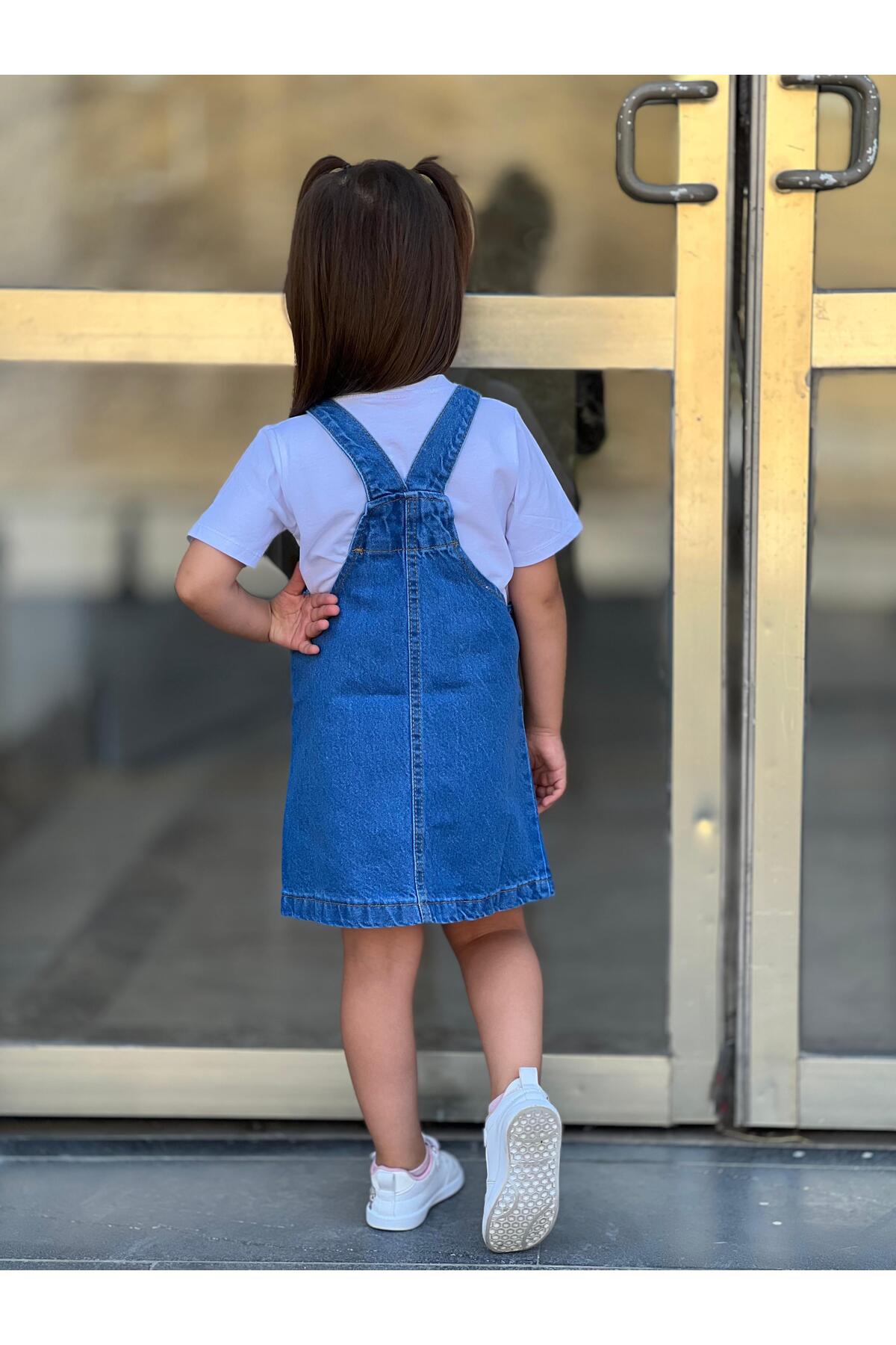 yns coolstar  NAKIŞLI Kot Ayarlanabilir Askı Jile / Denim Elbise - Görsel 2