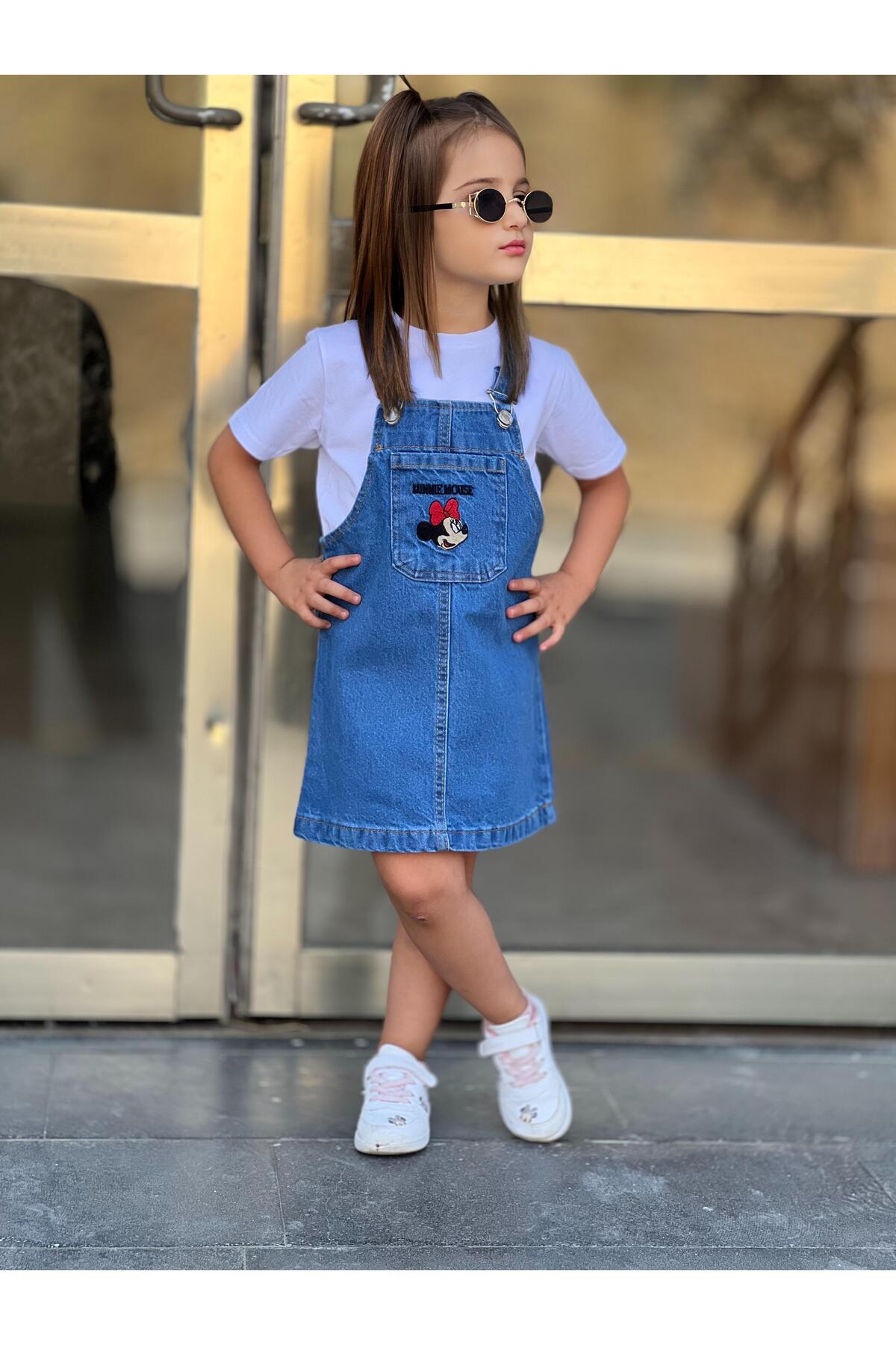 yns coolstar  NAKIŞLI Kot Ayarlanabilir Askı Jile / Denim Elbise - Görsel 4