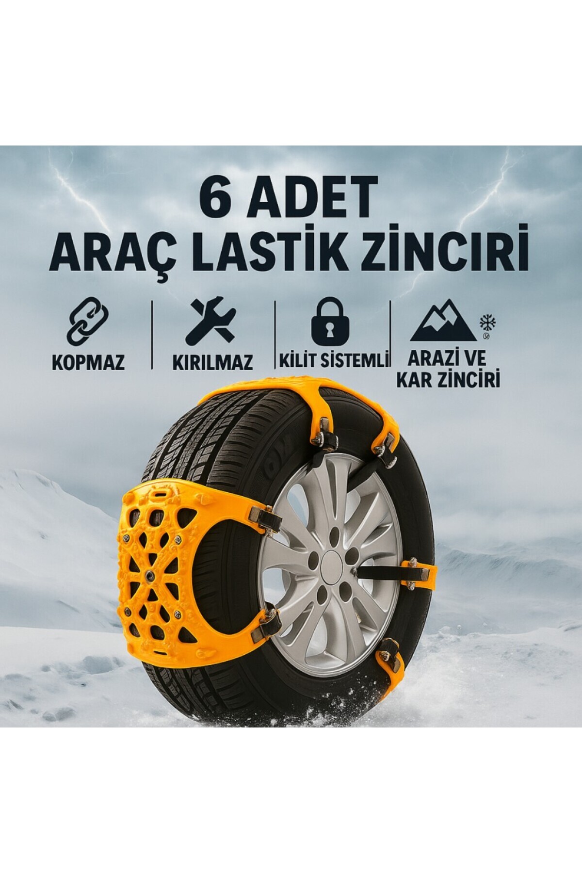 Polham 6 Adet Kilit Sistemli Araç Lastik Zinciri | Kopmaz Kırılmaz Kar ve Arazi Zinciri,Kolay Montaj