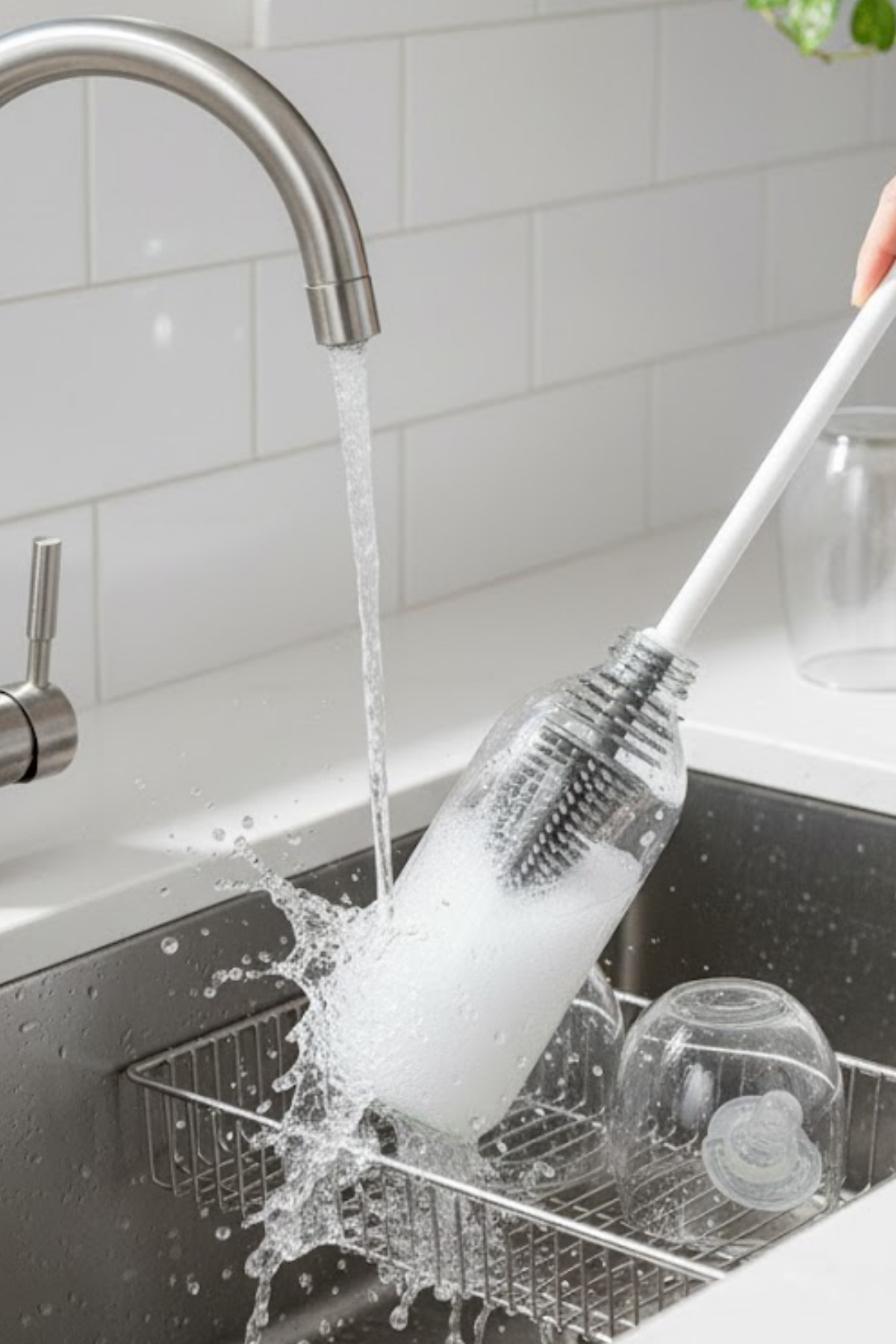 grimorlife Biberon Temizleme Fırçası Silikon Süt Şişe Yıkama Fırçası 360 Derece Döner Fonksiyonlu Uzun Saplı