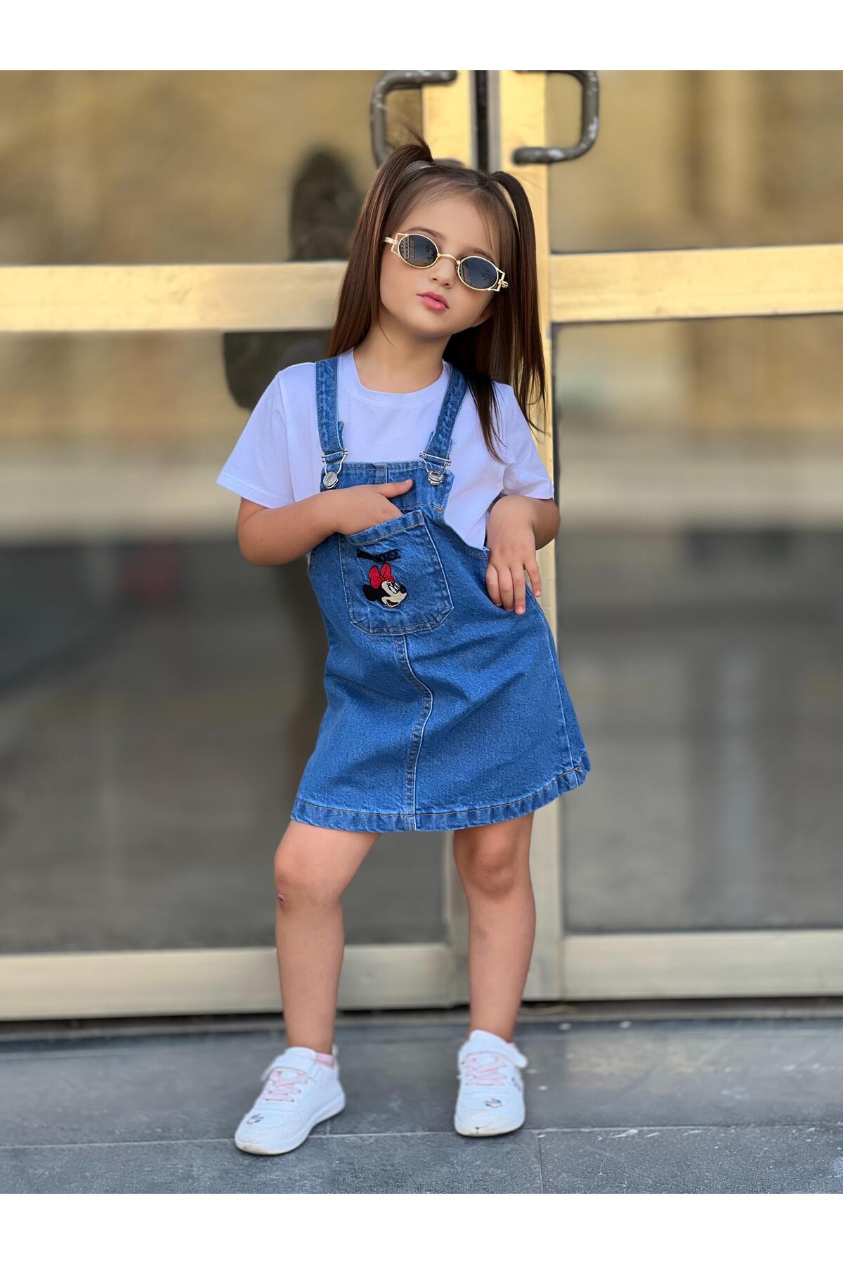 yns coolstar  NAKIŞLI Kot Ayarlanabilir Askı Jile / Denim Elbise - Görsel 3