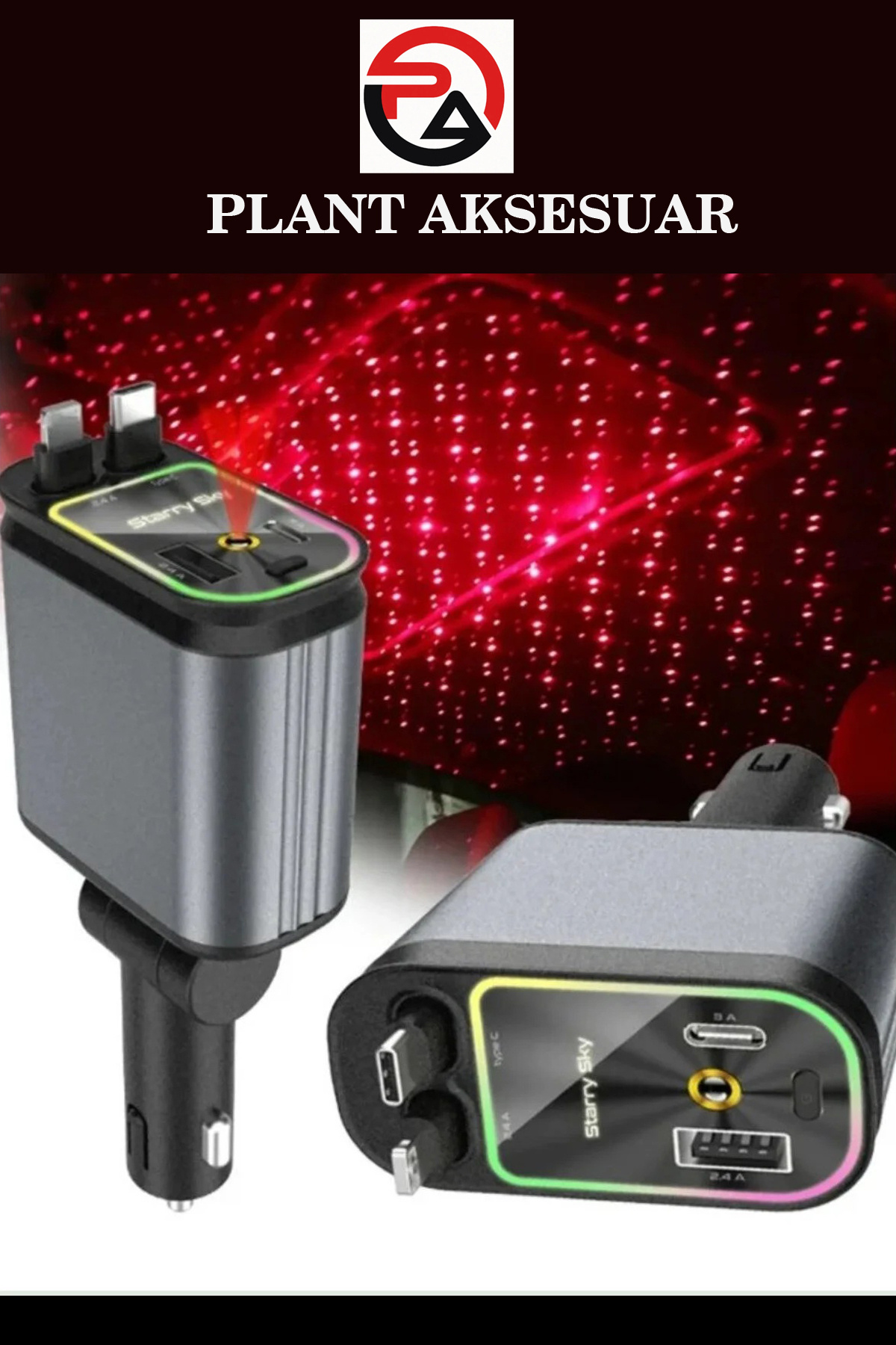 ACL RGB Yıldız Işıklı 4in1 Araç Şarj Aleti | 66W Süper Hızlı Şarj