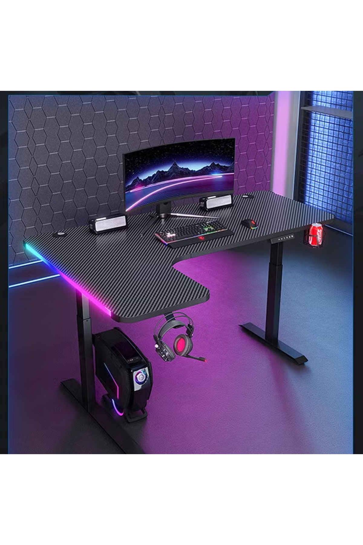 Gaming Handle Rack KEKE Adjustable Height Gaming Desk with RGB LED Lights, Wireless Remote ...