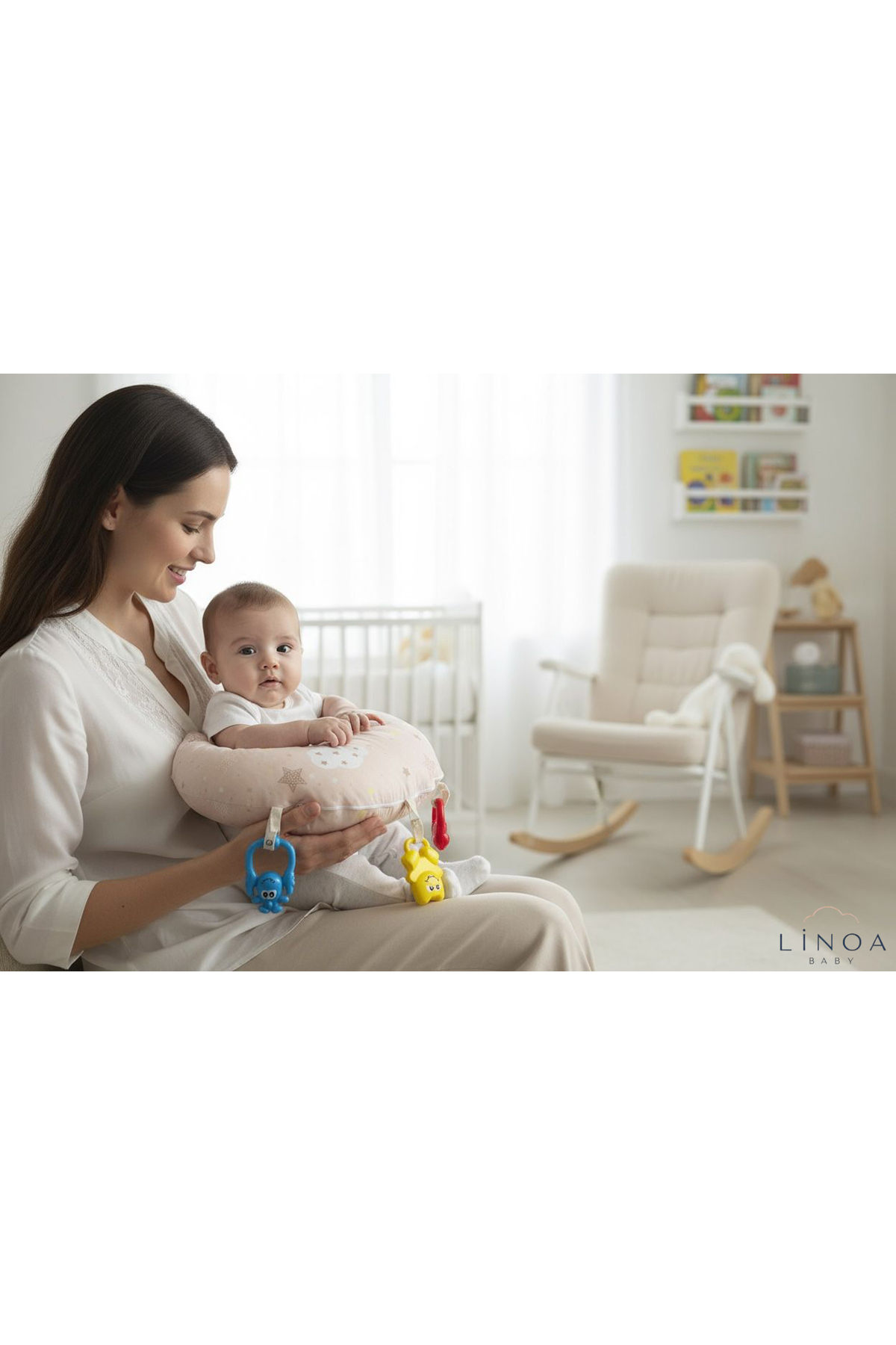 LinoaBaby Tummy Time Emzirme Yastığı Minderi + Oyuncak Hediyeli fotoğrafı 4 (önizleme)