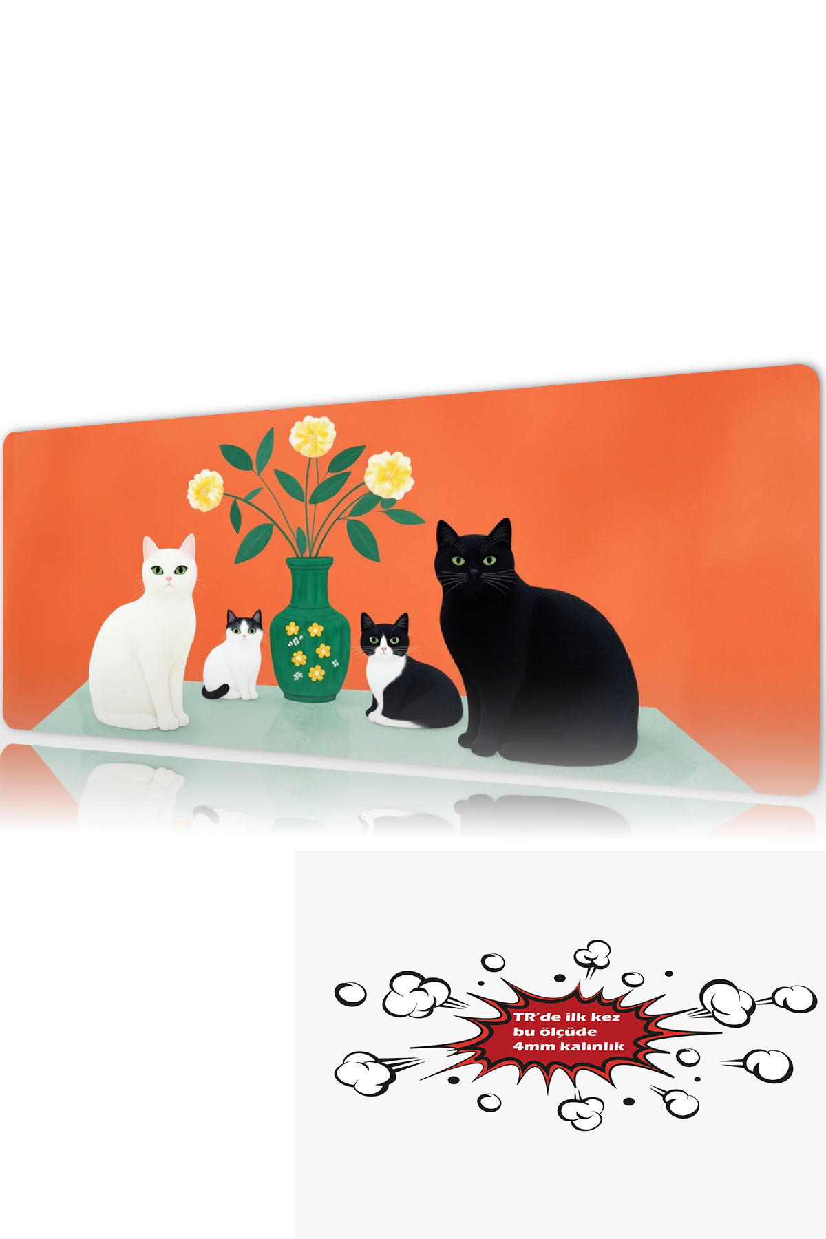 Cat Portraits 90x40 4MM Thickness Premium Gaming player mousepad, Anti Slip XXL mouse pad