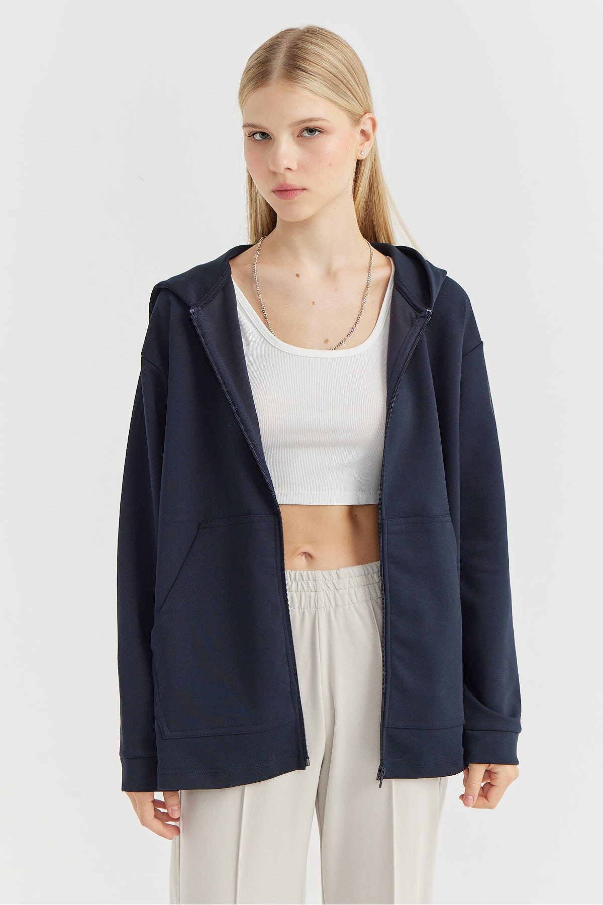 PAULMARK  Kadın Kanguru Cepli Sweat Üst - Görsel 3