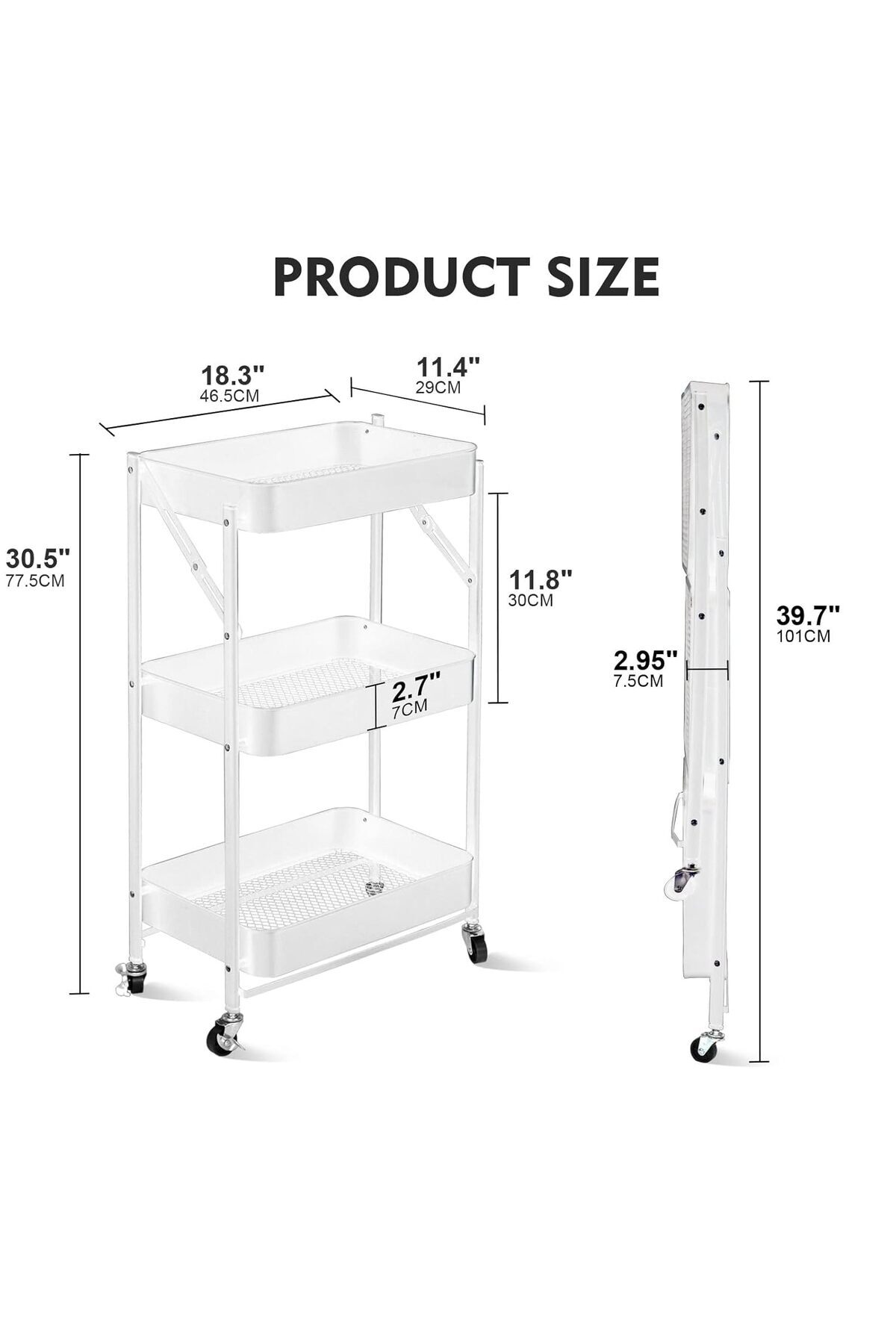 🧺 عربة تخزين ومنظم مطبخ معدنية قابلة للطي بـ3 طبقات,تصميم أنيق ومتعدد الاستخدامات للمطبخ وغرف البيت