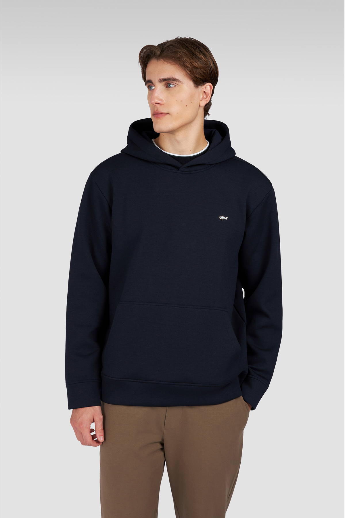 پال اند شارک سویشرت مردانه آستین بلند کلاه دار یقه گرد معمولی سایز سرمه ای-طلایی با لوگوی کوسه جزئیات ۱۵۳۱۱۸۵۱-۵۰E