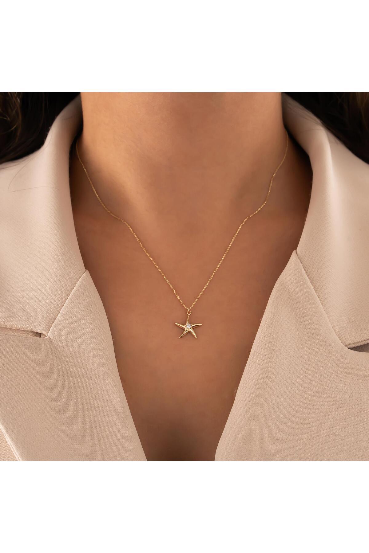 hakan mücevherat Taşlı Deniz Yıldızı 14 Ayar Altın Kolye