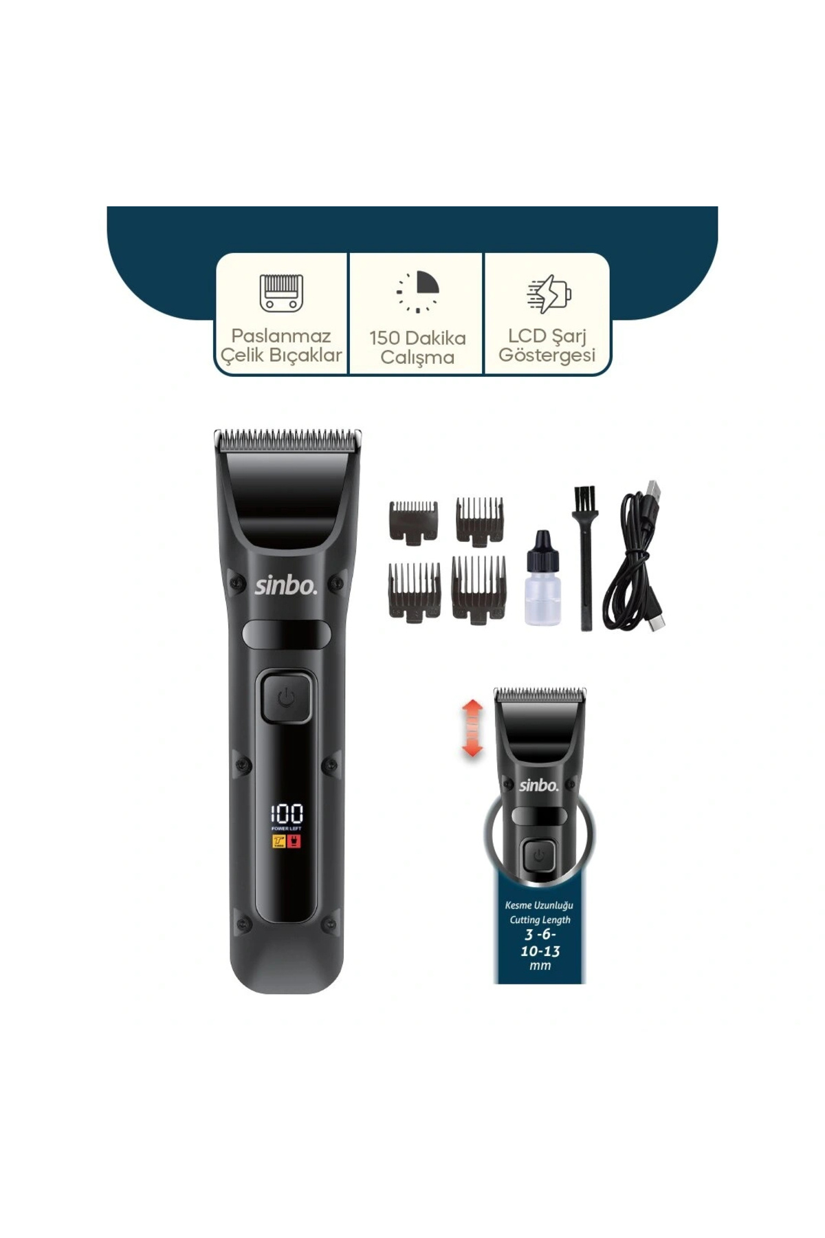 shopwave USB ŞARJLI - LCD GÖSTERGELİ SAÇ - SAKAL KESME TRAŞ MAKİNESİ SHC-1911 (5047)