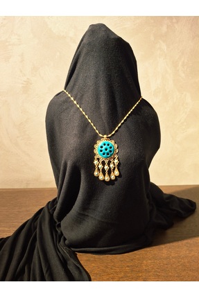 AURA CONCEPTS Mardin 9 Gözlü Çelik Kolye Nazarlık Mavi Taşlı Gold Renkli Hedi...