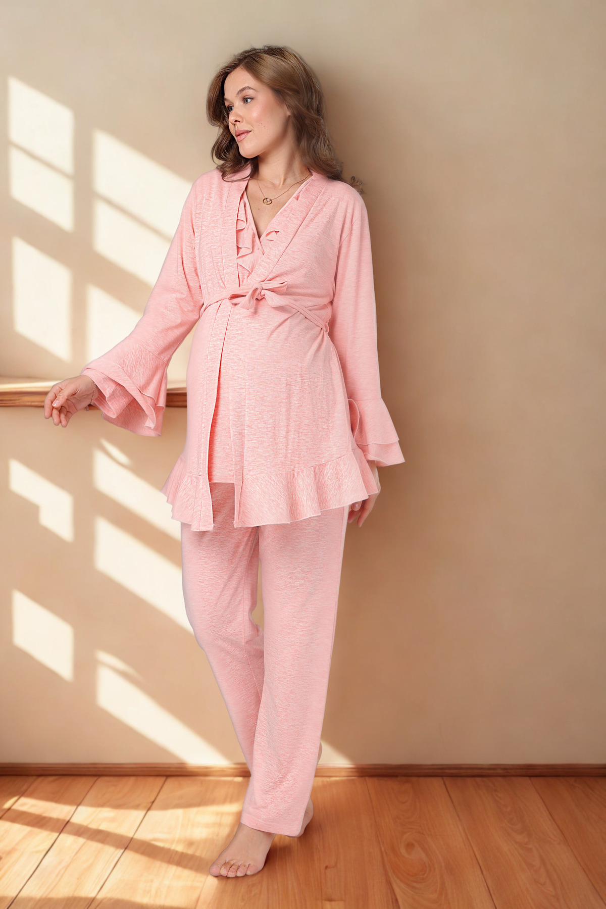 bigmama Şık Kadın 3Lü Hamile Lohusa Pijama Takımı - 100% Pamuk Penye - Emzirme Kolaylığı - Rahat & yumuşak