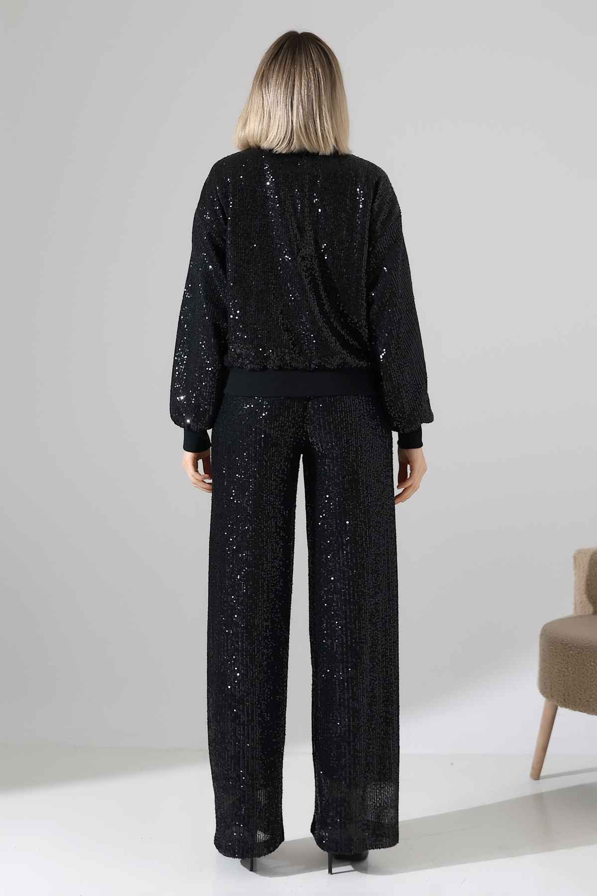 Thil  Kadın Payetli Fermuarlı Bomber Ceket - Görsel 4