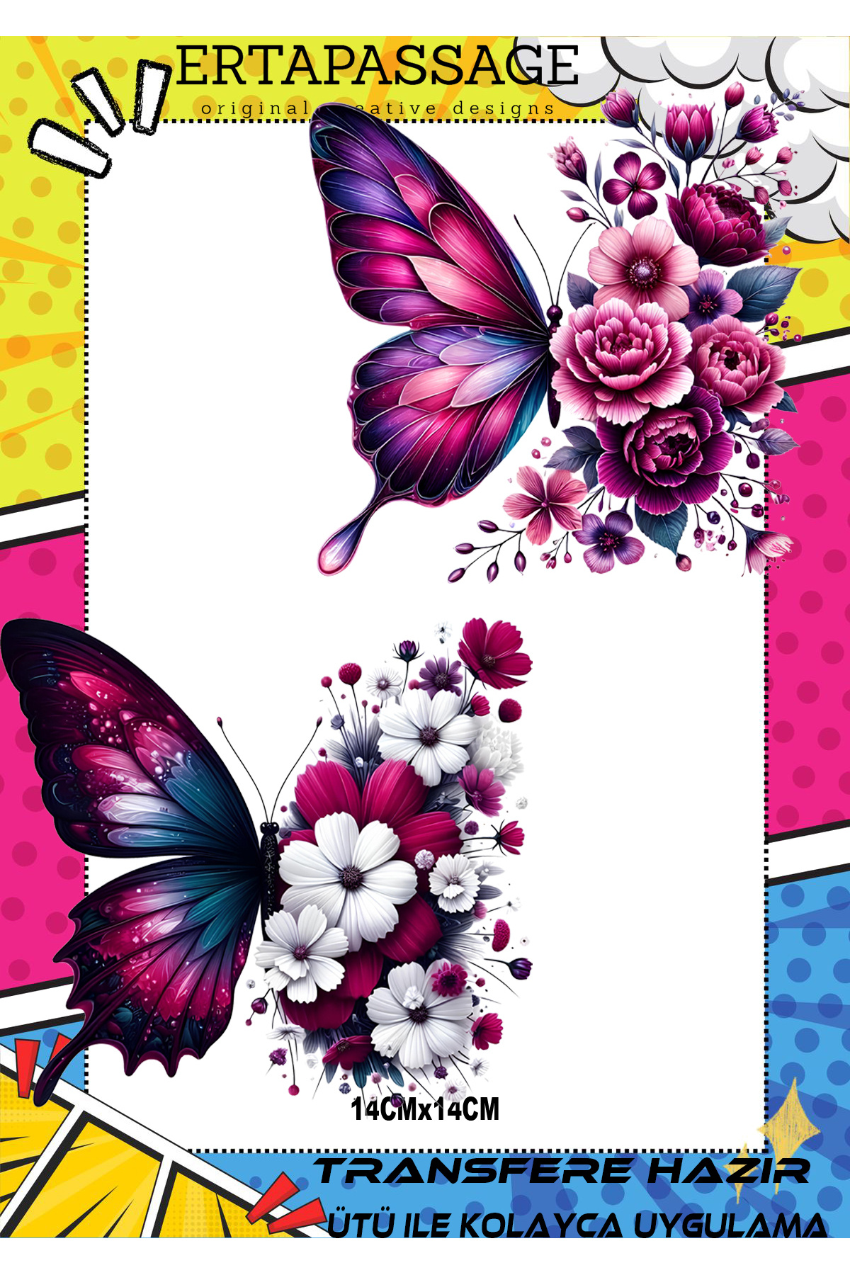 ErTaPassage Kelebek6 DTF Transfer Baskı – Ütüyle Yapışan – Tişört İçin Kolay Uygulama