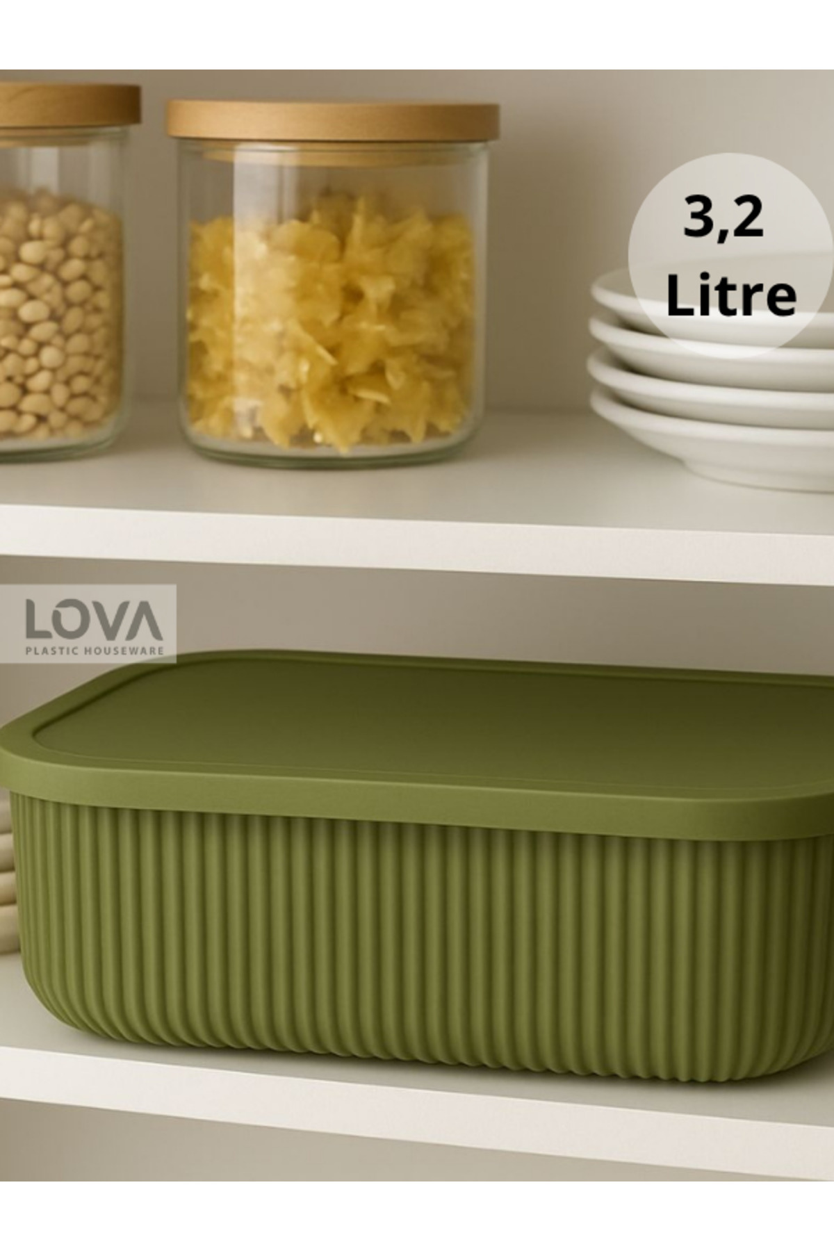 Lova Shell Çizgili Çok Amaçlı Düzenleyici Organizer Kapaklı Saklama Kutu 3,2 L (Yeşil)