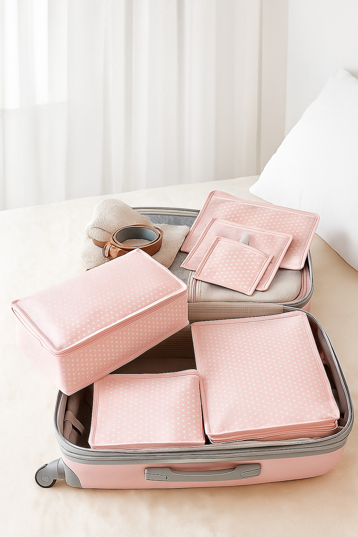 Serstil 6 Parça Bebek Bakım Çanta Seti Filesiz – Pembe Puantiyeli Organizer