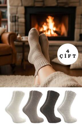 BENİSA ÇORAP Kadın Alpaka Yün Kışlık Kalın Soket Çorap 4'lü Paket