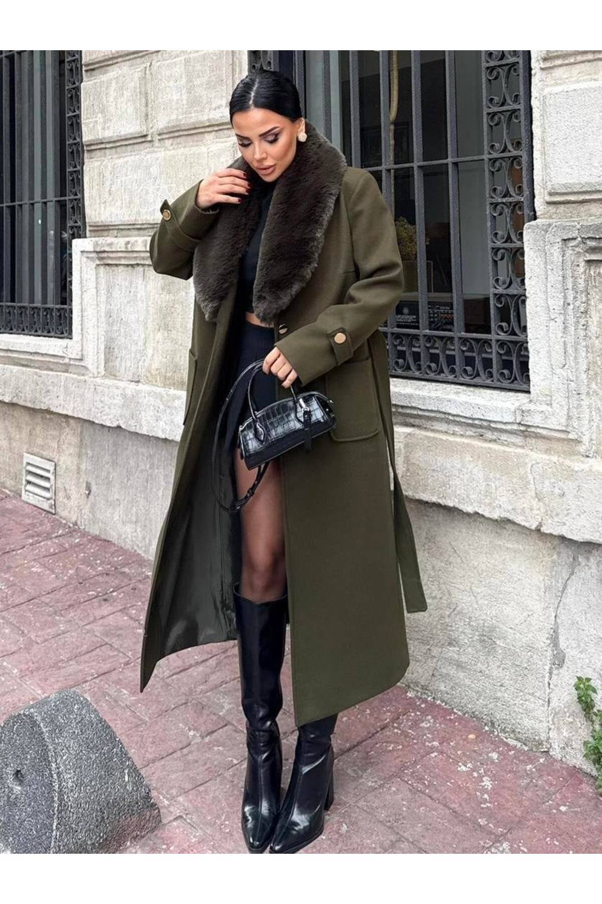 ZARİFTREND  Brenda Kürk Yaka Kaşe Kaban - Görsel 3