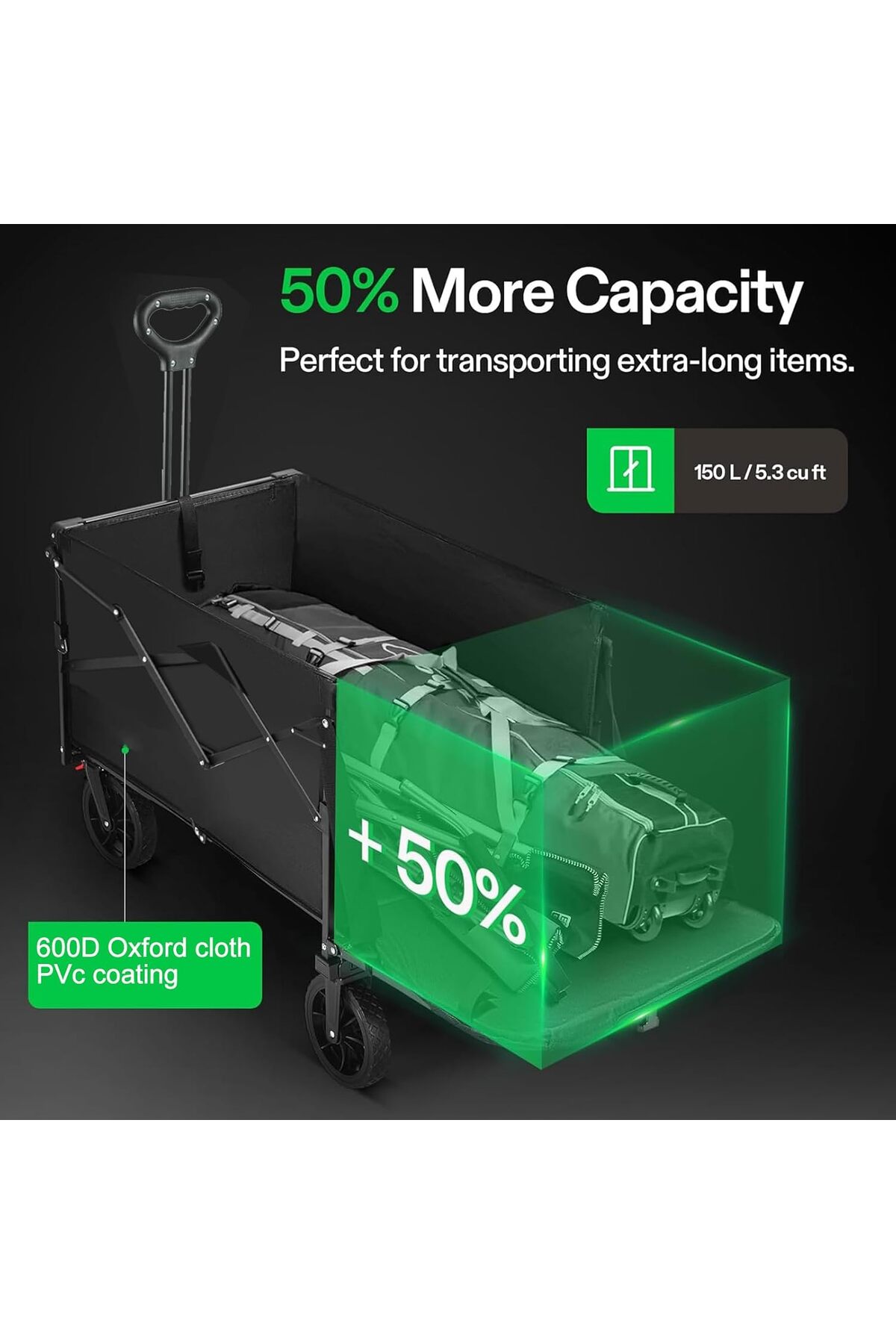 عربة تخييم خارجية قابلة للطي مزودة بفرامل وعجلات لجميع التضاريس ومقبض قابل للتعديل