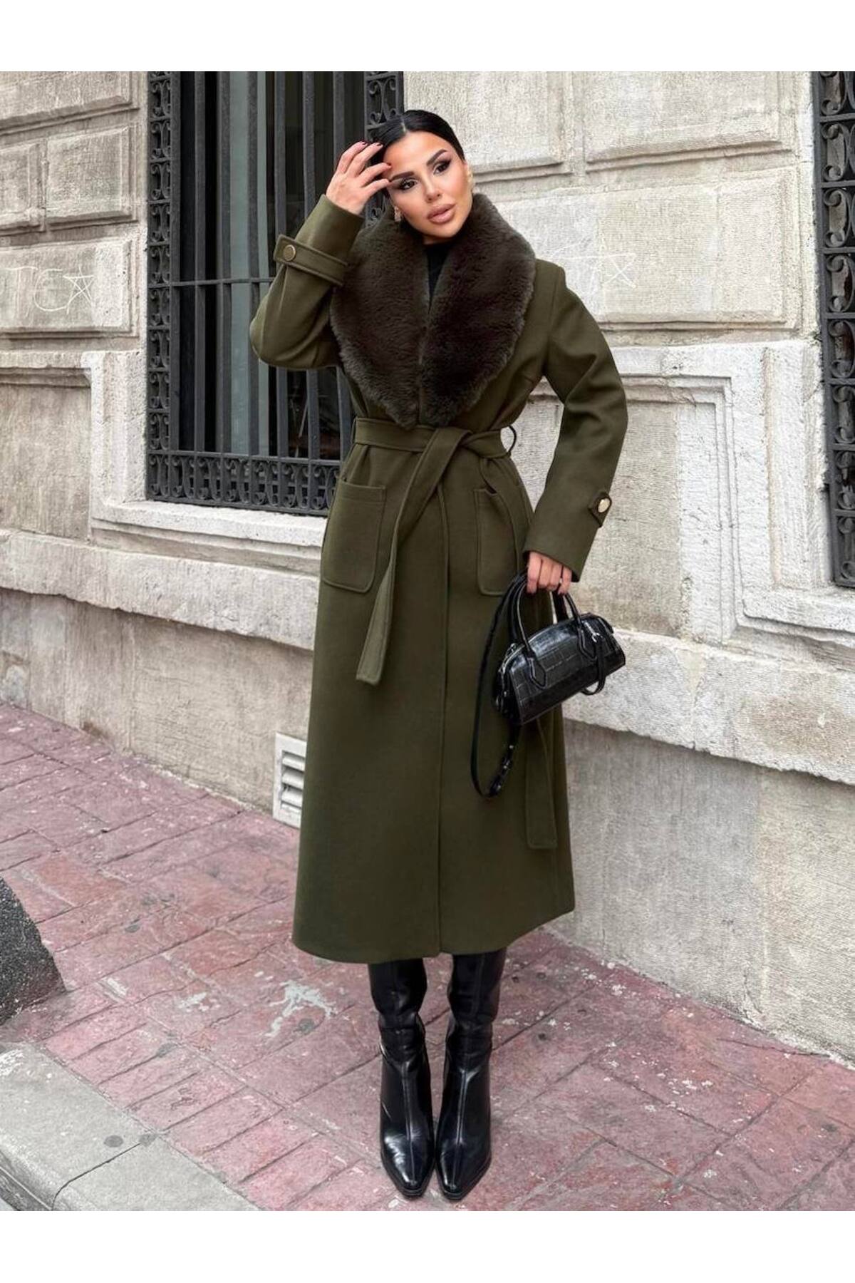 ZARİFTREND  Brenda Kürk Yaka Kaşe Kaban - Görsel 4