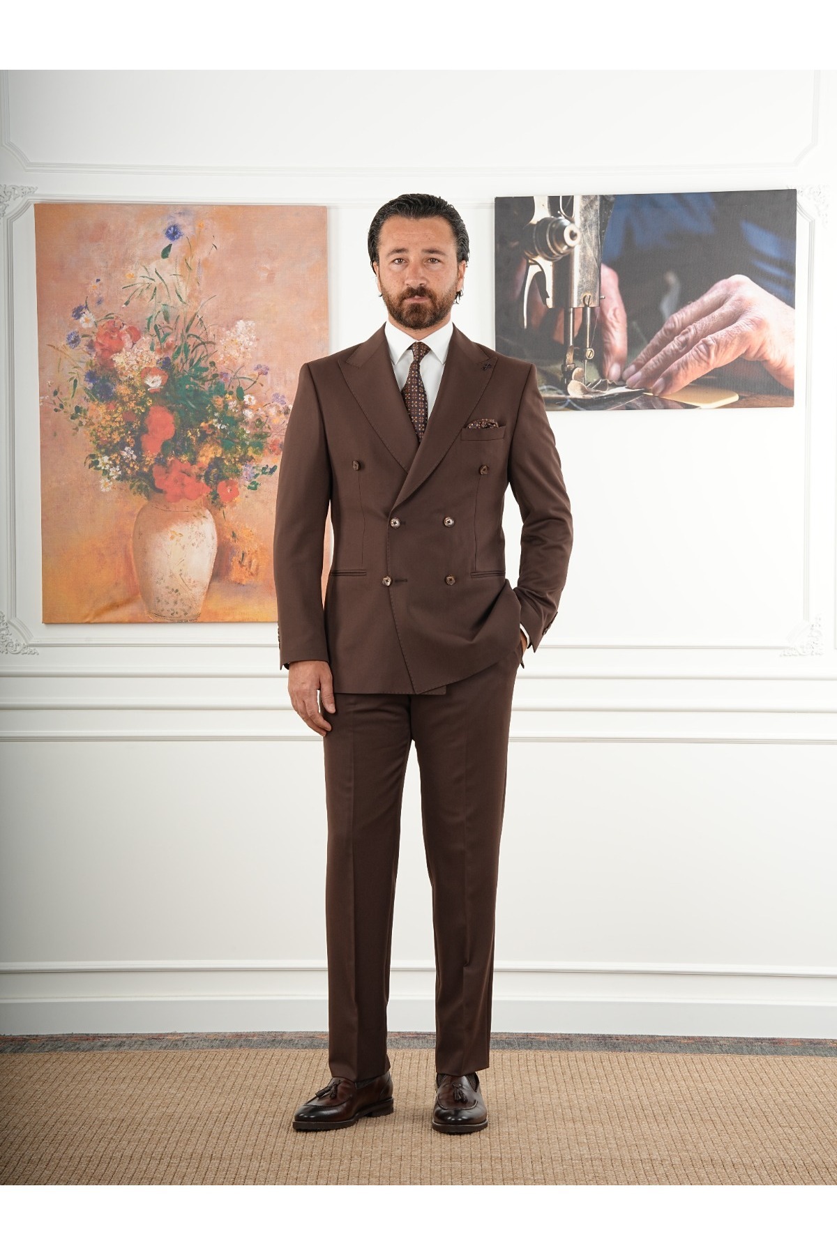 PAREZ Erkek Slim Fit İtalyan Stil Kruvaze Takım Elbise Ceket Pantolon XPRZCOM8378