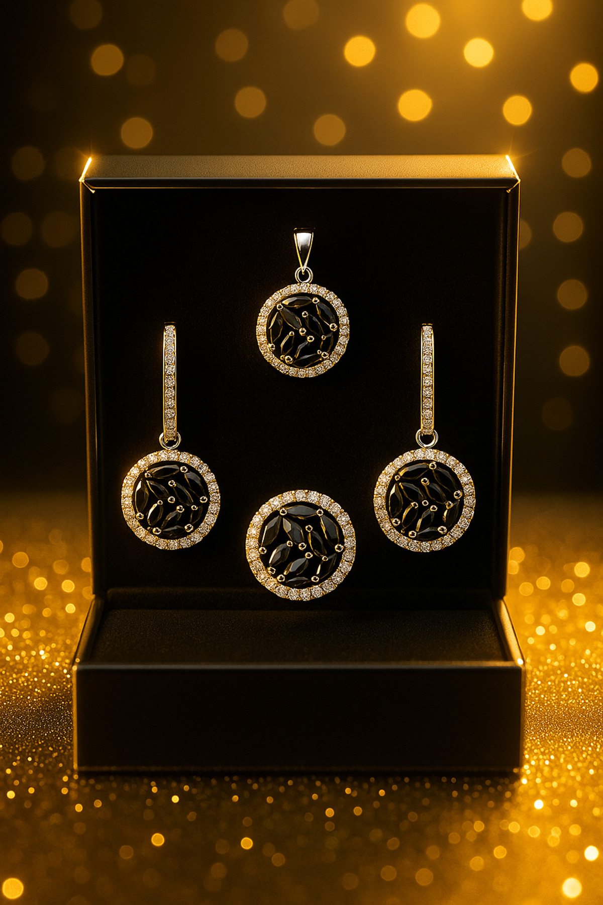 OniksGümüş Siyah Oniks Taşlı 925 Ayar Gümüş Takı Seti (Kolye, Küpe, Yüzük)