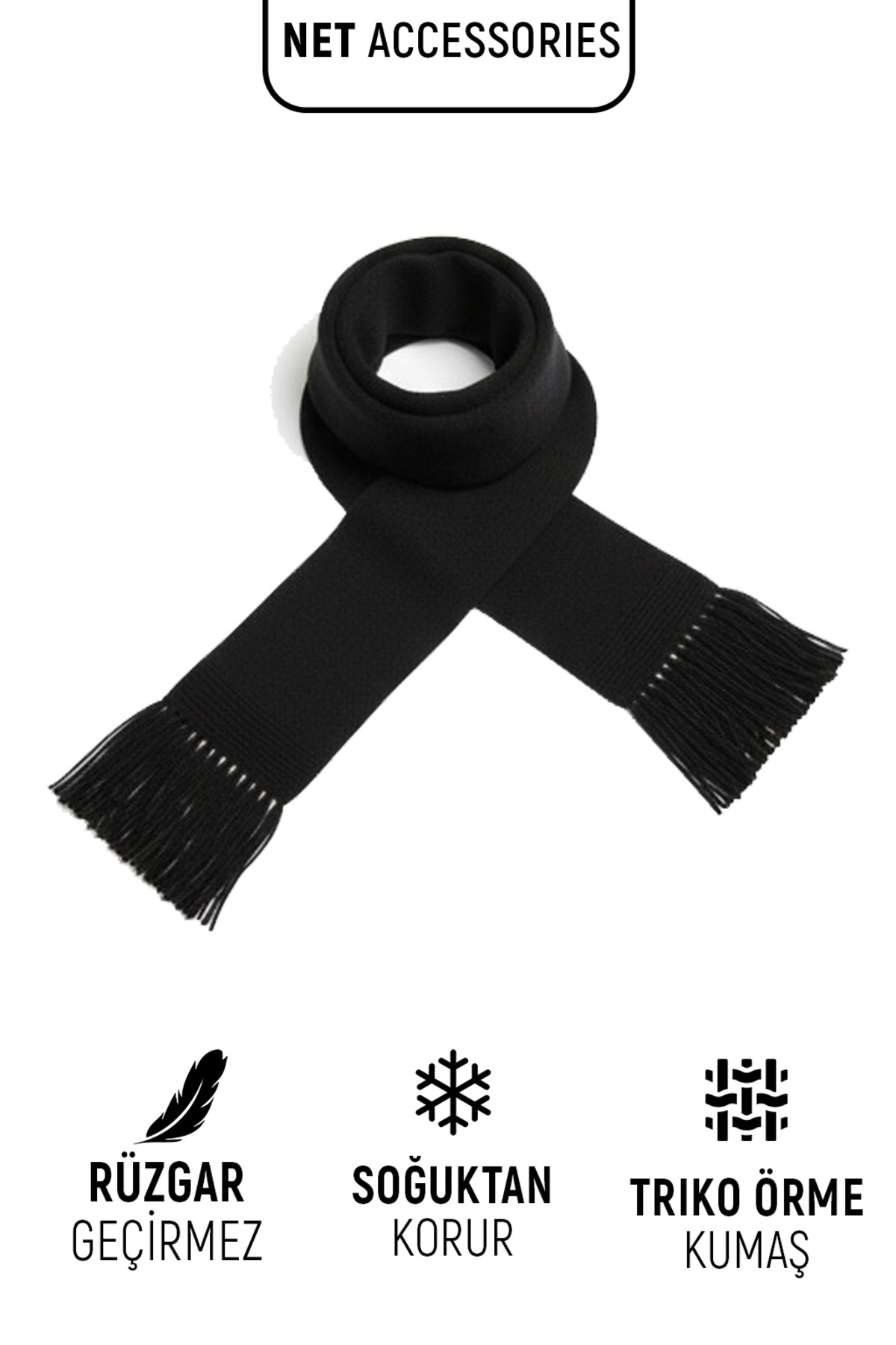 Net Tekstil Siyah Triko Örme Atkı Kaşkol Pamuklu Unisex görsel 4