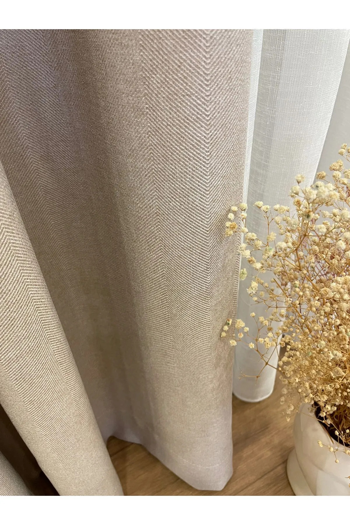 Linen Fabric Beige 1/2 .5 Normal Pleat Thick Single Wing Background Curtain