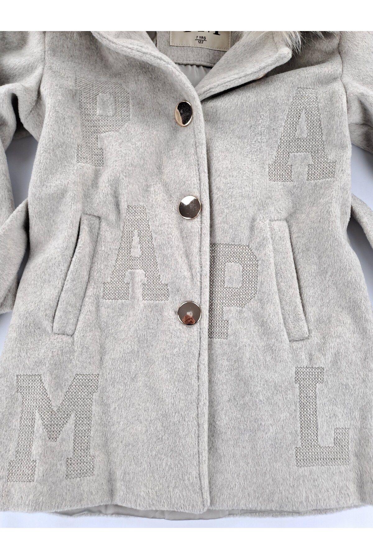 Butik Kız Çocuk Kaşe Mont Kaban Astarlı Premium Kalite Belden Bağlamalı Düğmeli fotoğrafı 4 (önizleme)