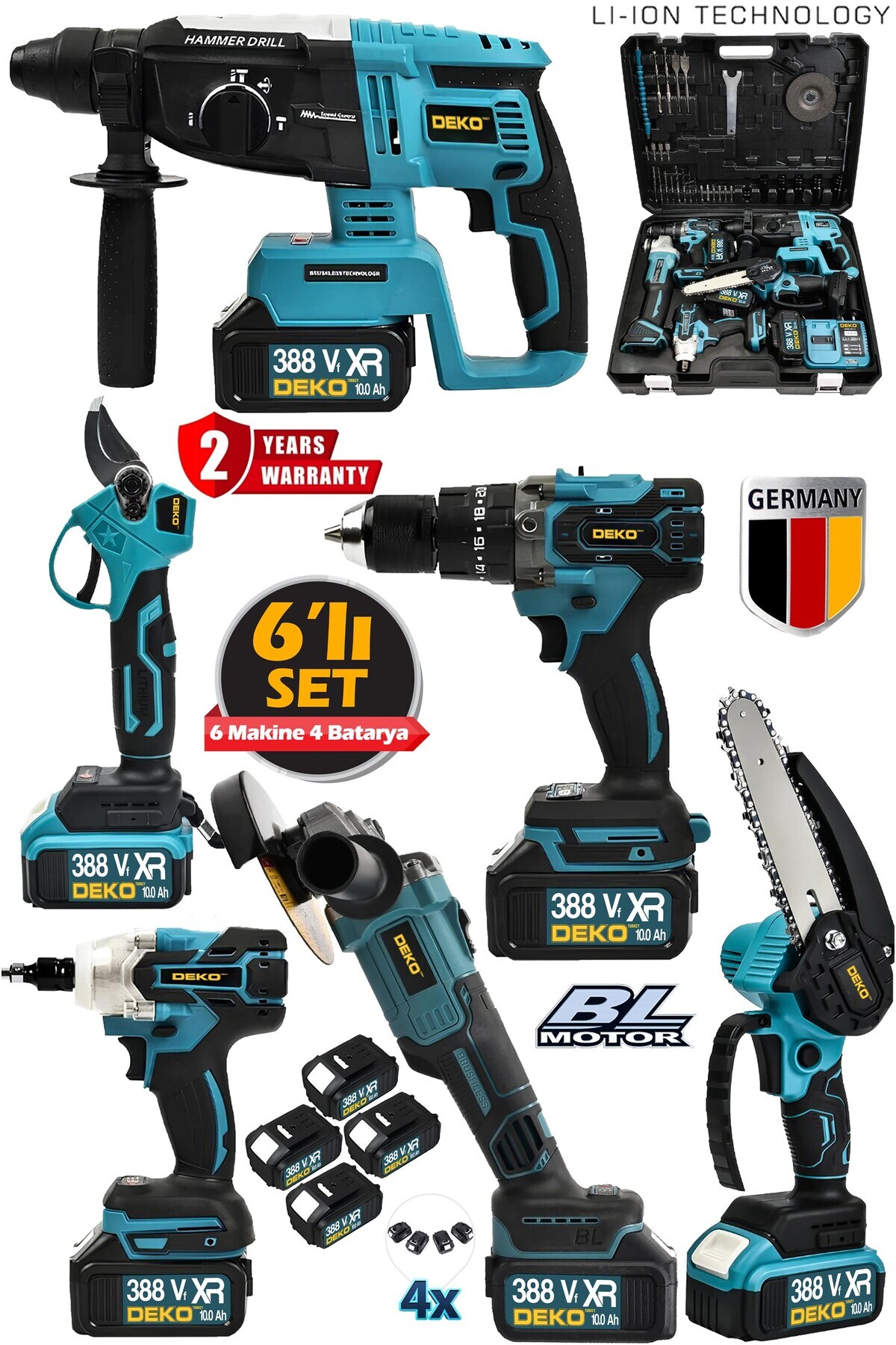 DEKO TURKEY 4 Akülü Profesyonel 6'lı Muhteşem Akülü Kırıcı Delici Darbeli Matkap Taşlama Somun Sıkma Budama Set