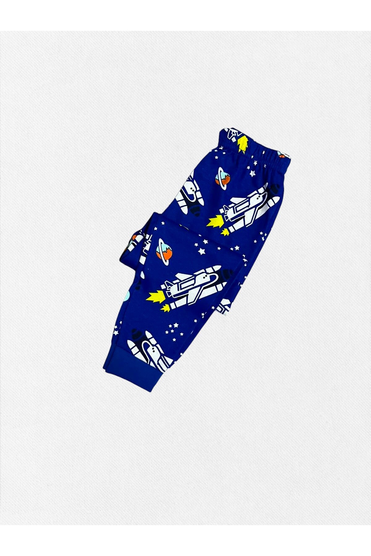 elmas kids Erkek Çocuk %100 Pamuklu Lacivert Astronot Uzay Kaykay Desenli Uzun Kollu Kışlık Pijama Takımı fotoğrafı 5 (önizleme)