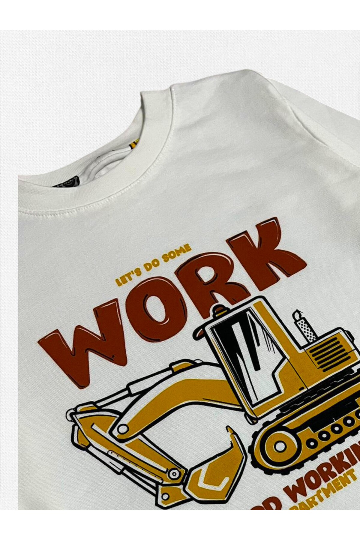 elmas kids Erkek Çocuk %100 Pamuklu Beyaz İş Makineleri Kepçe Desenli Uzun Kollu Kışlık Pijama Takımı fotoğrafı 2 (önizleme)