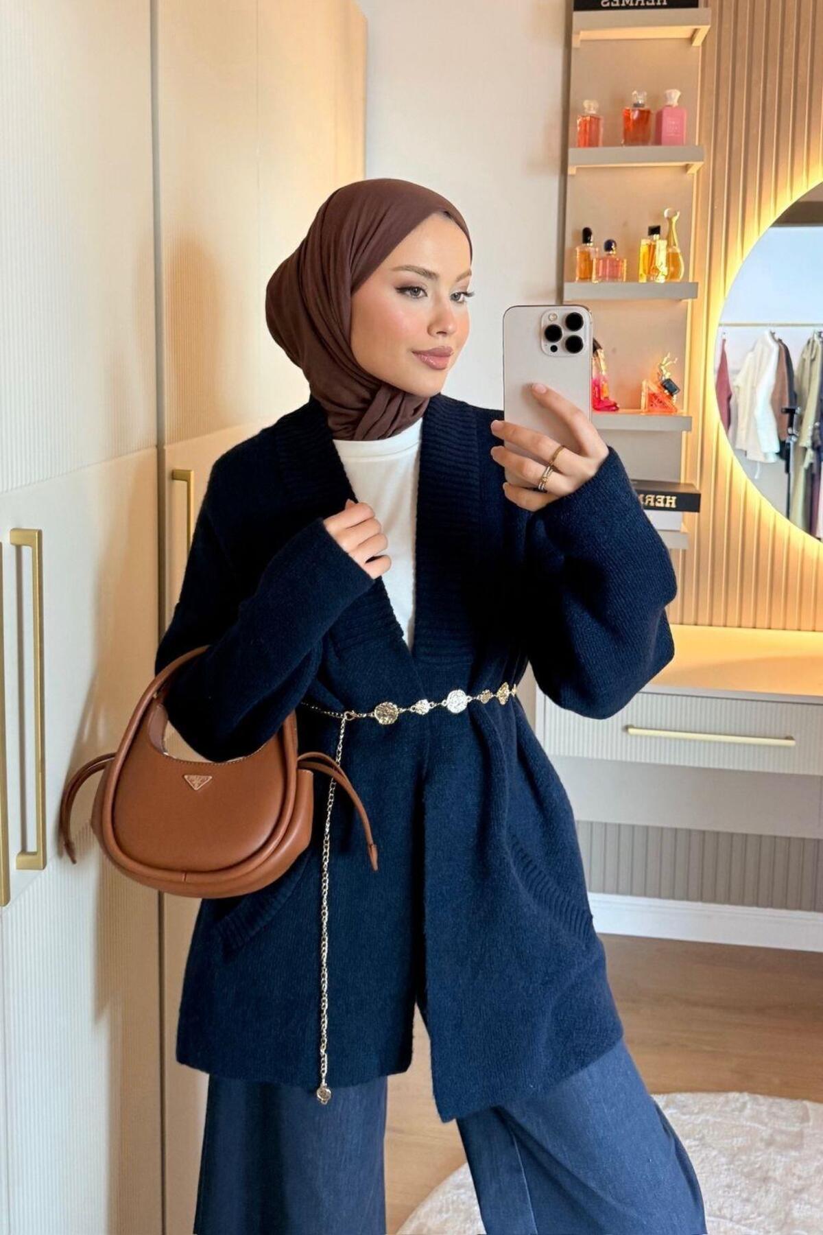 Şulemoda Giyim Bahar Yumoş Kolej Hırka Lacivert