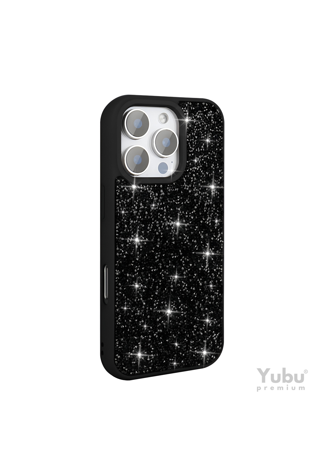Apple iPhone 16 Pro Max Compatible Shiny Silicone Camera Shielded Case with Diamond Gemstone