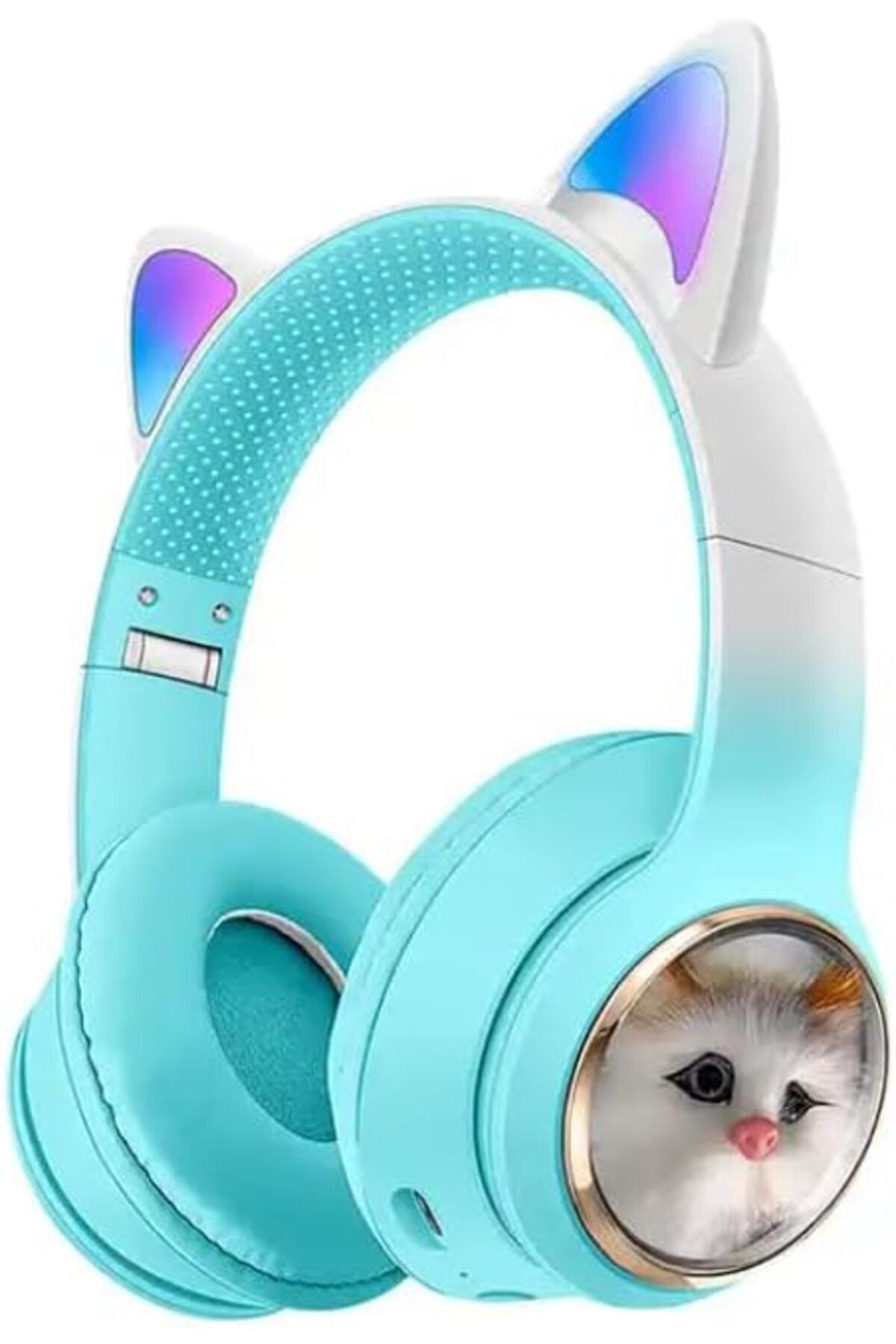STOREMAX Kulaklık Peluş Kedi Tasarımlı Kulakları Işıklı Kablosuz Şık ve Canlı Renkli Kulak Üstü Kulaklık ve i