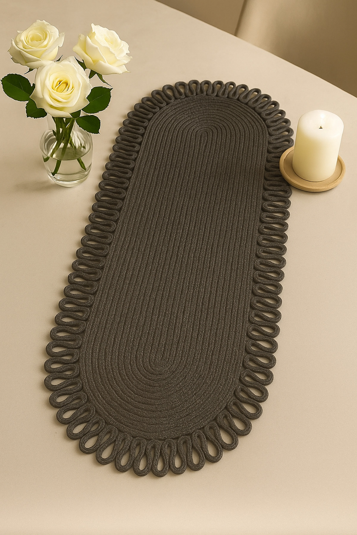 Natural Reina Collection Jute Patterned Wicker American Service | Table and Coffee Table Cover Runner 35x80