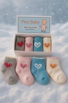 Pico Baby 4'lü Bebek & Çocuk Kalp Desenli Havlu Çorap