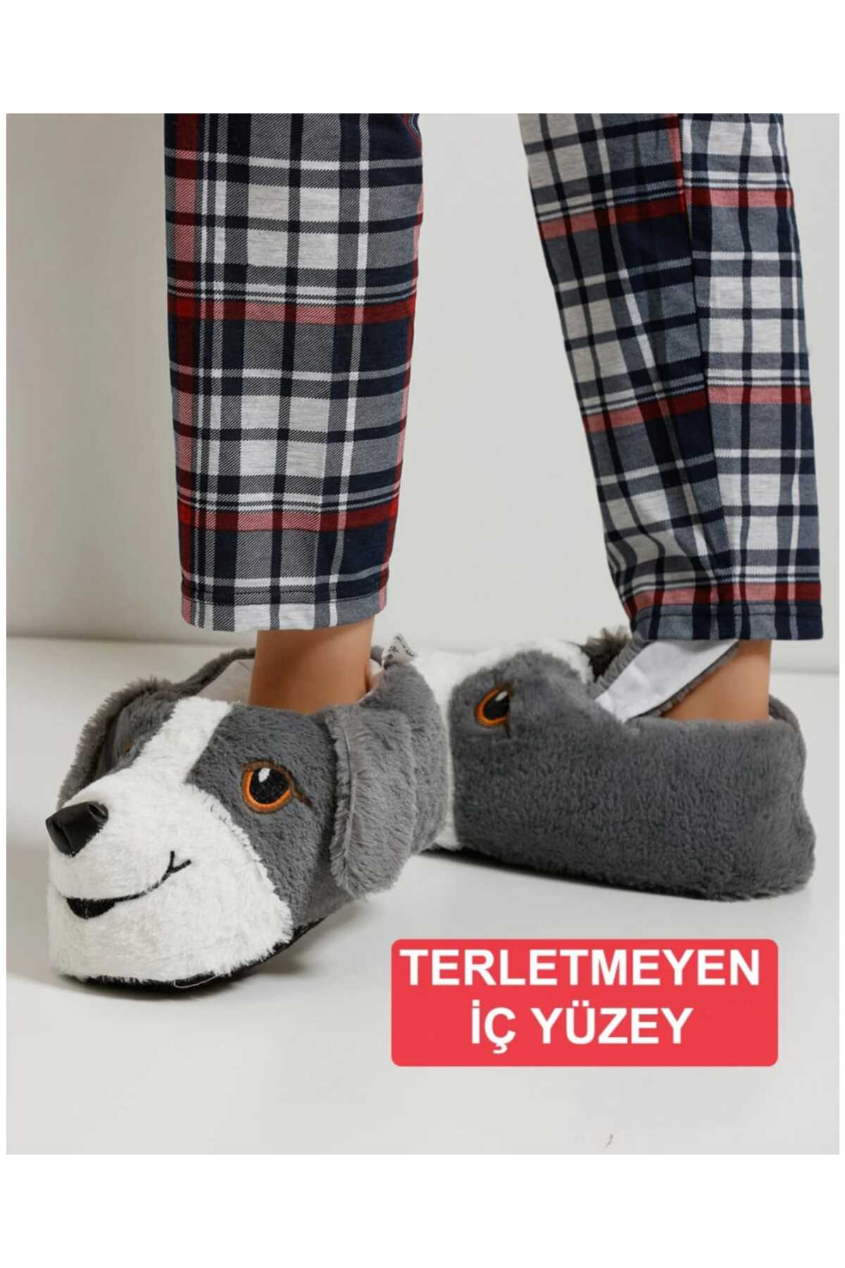 PAPUCUMUN DÜNYASI UNİSEX YUMUŞAK TABAN SEVİMLİ KÖPEK PANDUF YETİŞKİN VE ÇOCUK KIZ VE ERKEK PANDUF görsel 3