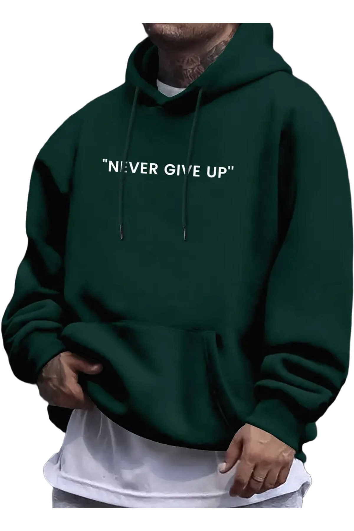 MARKATEM Суитшърт с качулка, джоб тип кенгуру и трислоен памучен принт отпред