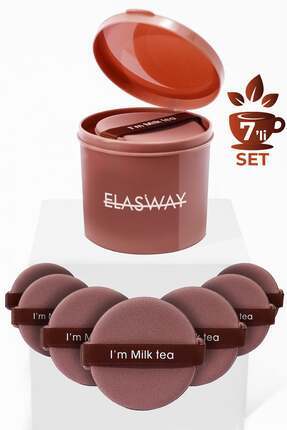 Elasway 7’li Yuvarlak Pudra Pufu Makyaj Süngeri Seti Islak/Kuru Parmak Bantlı...