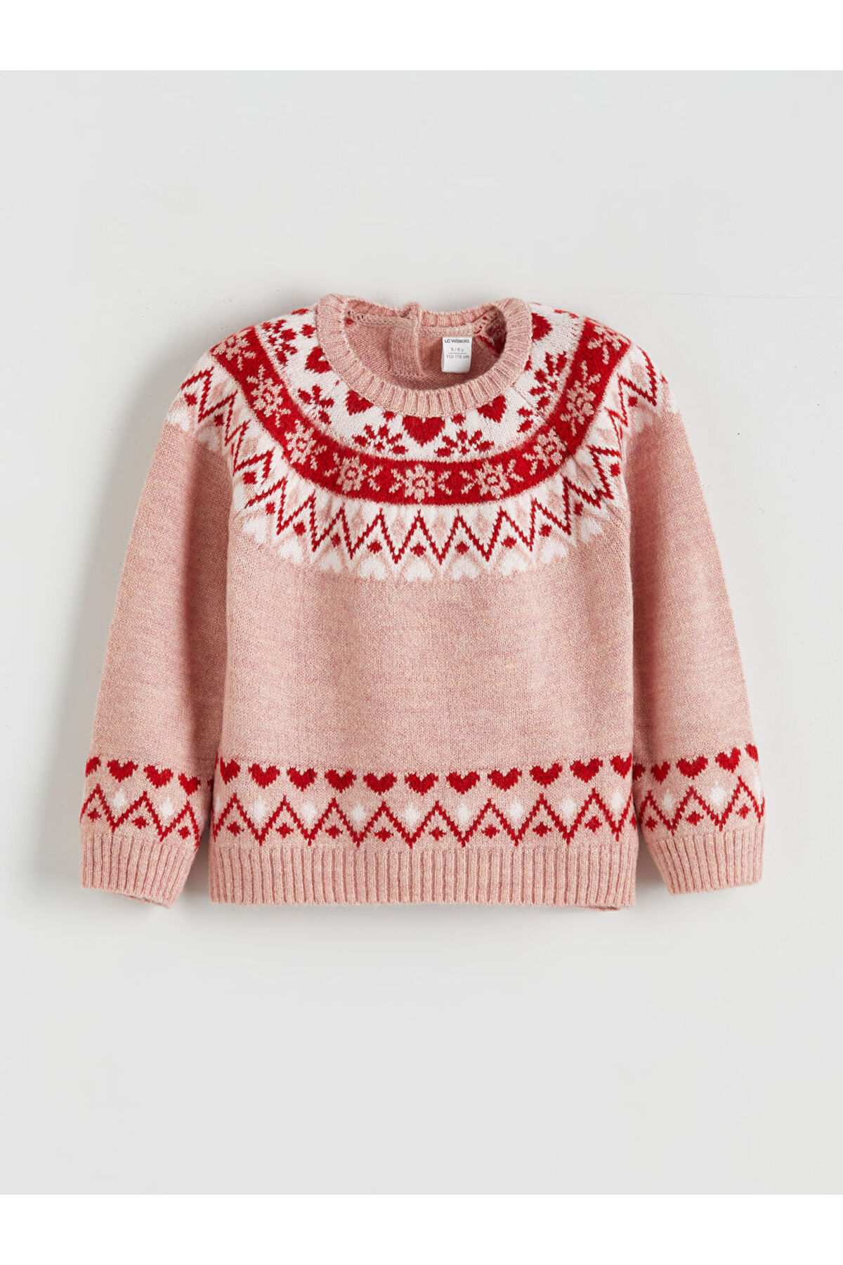 LC Waikiki Pembe Bisiklet Yaka Desenli Kız Çocuk Triko Kazak fotoğrafı 2 (önizleme)