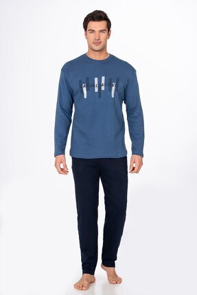 Kompedan Erkek Casual Active Baskılı Pamuklu Pijama Takımı | Lacivert