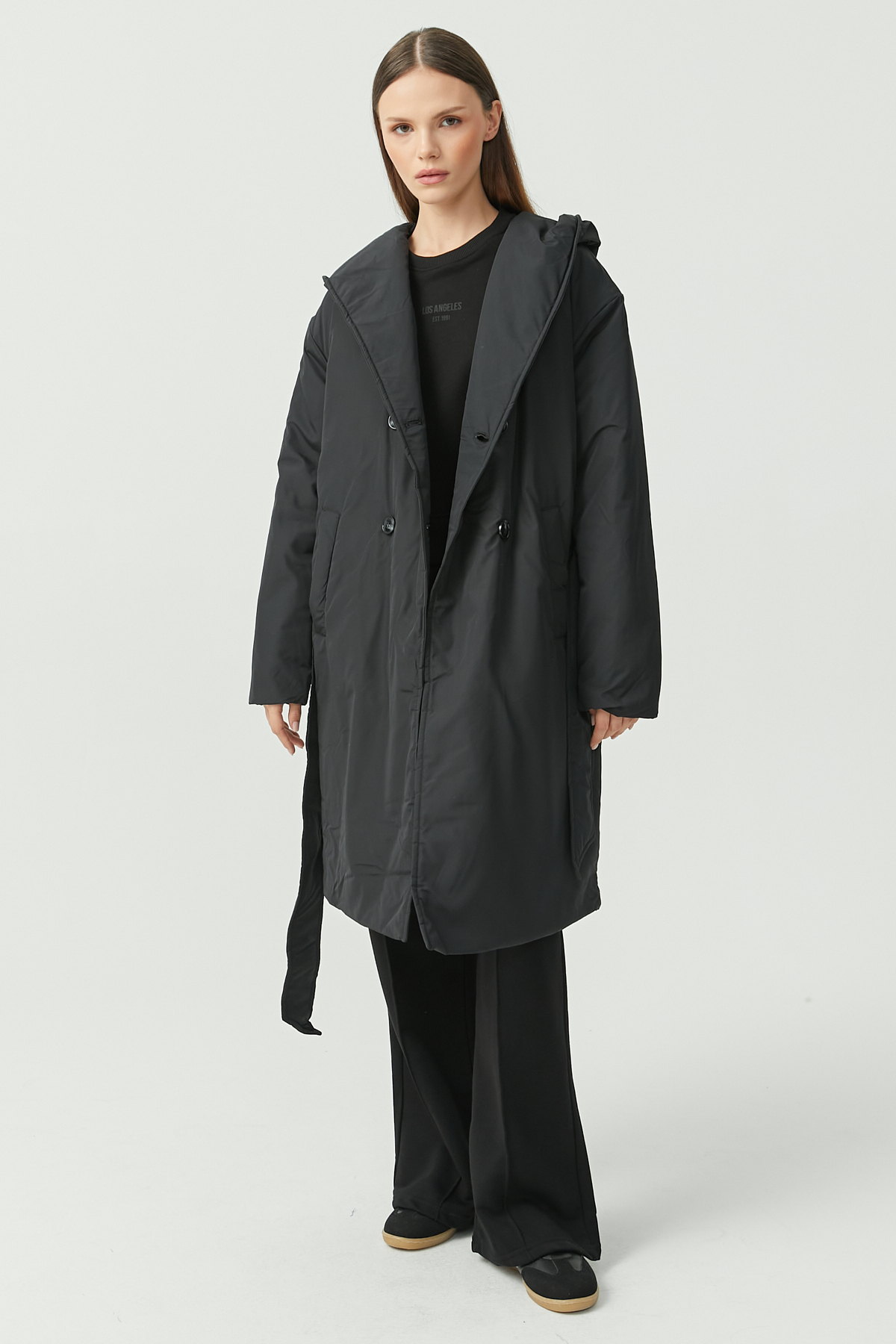 PAULMARK  Kadın Kapüşonlu Uzun Kaban - Görsel 2