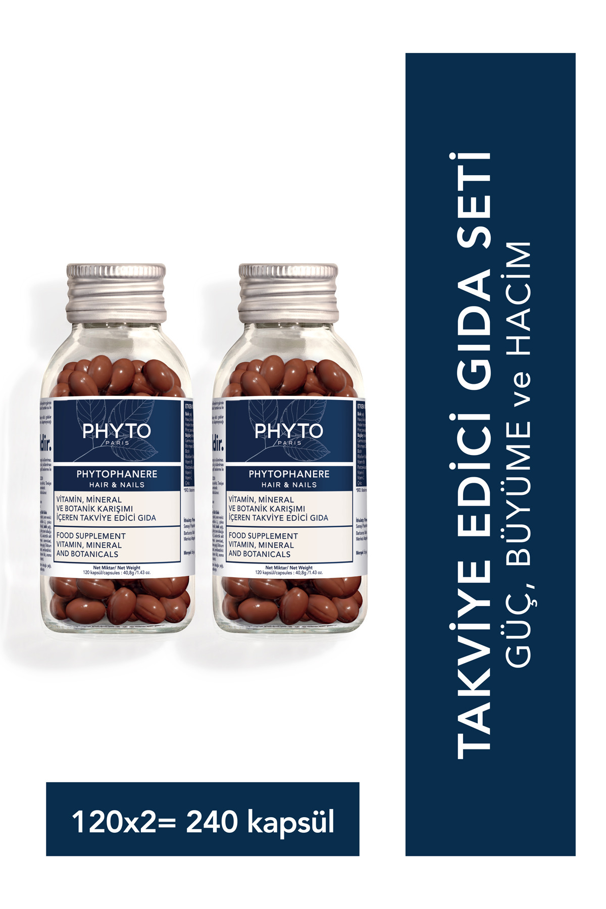 Phyto Phytophanere Saç, Tırnak ve Cilt için Takviye Edici Gıda 120 Kapsül 2'li Set