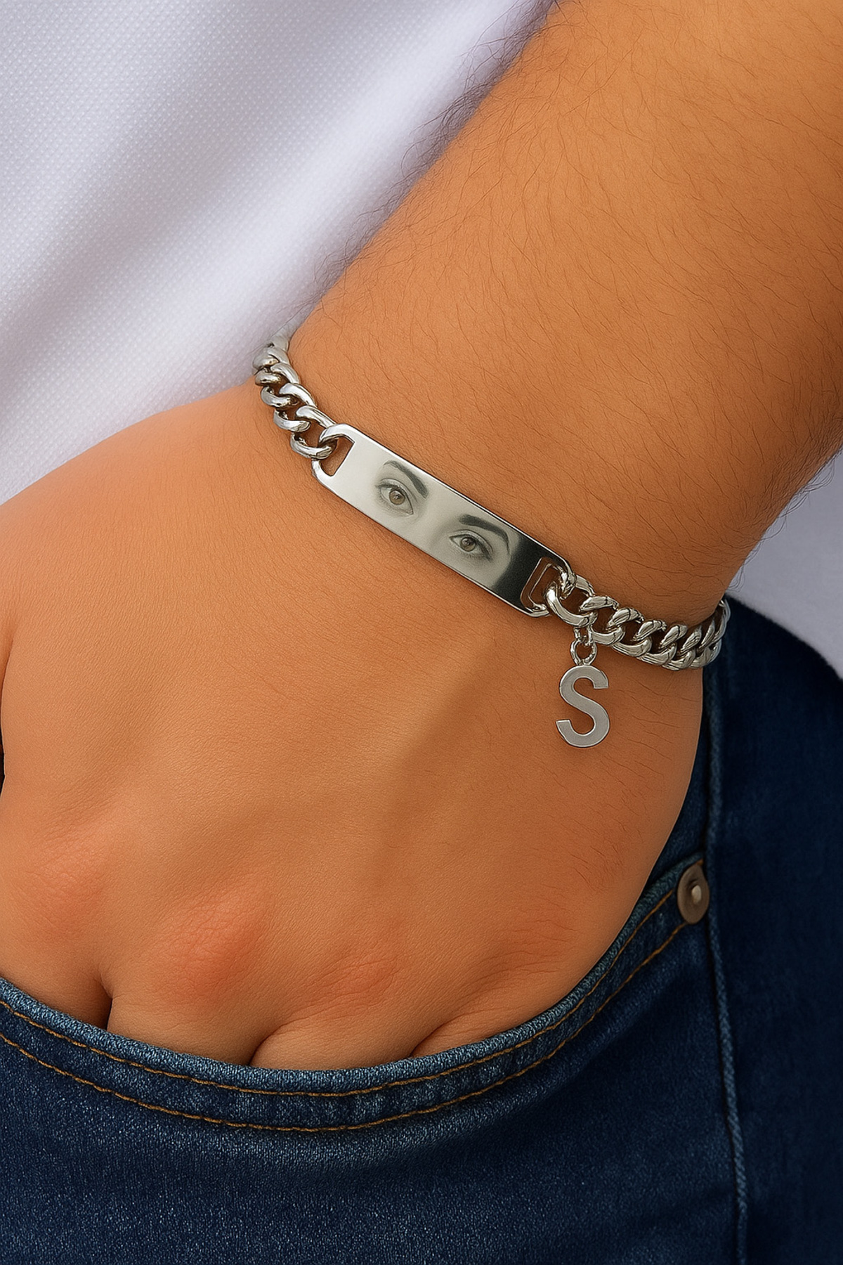 Takı Dükkanı Harfli Kişiye Özel Göz Resim Baskılı Paslanmaz Çelik Bileklik Sevgiliye Hediye scb83h