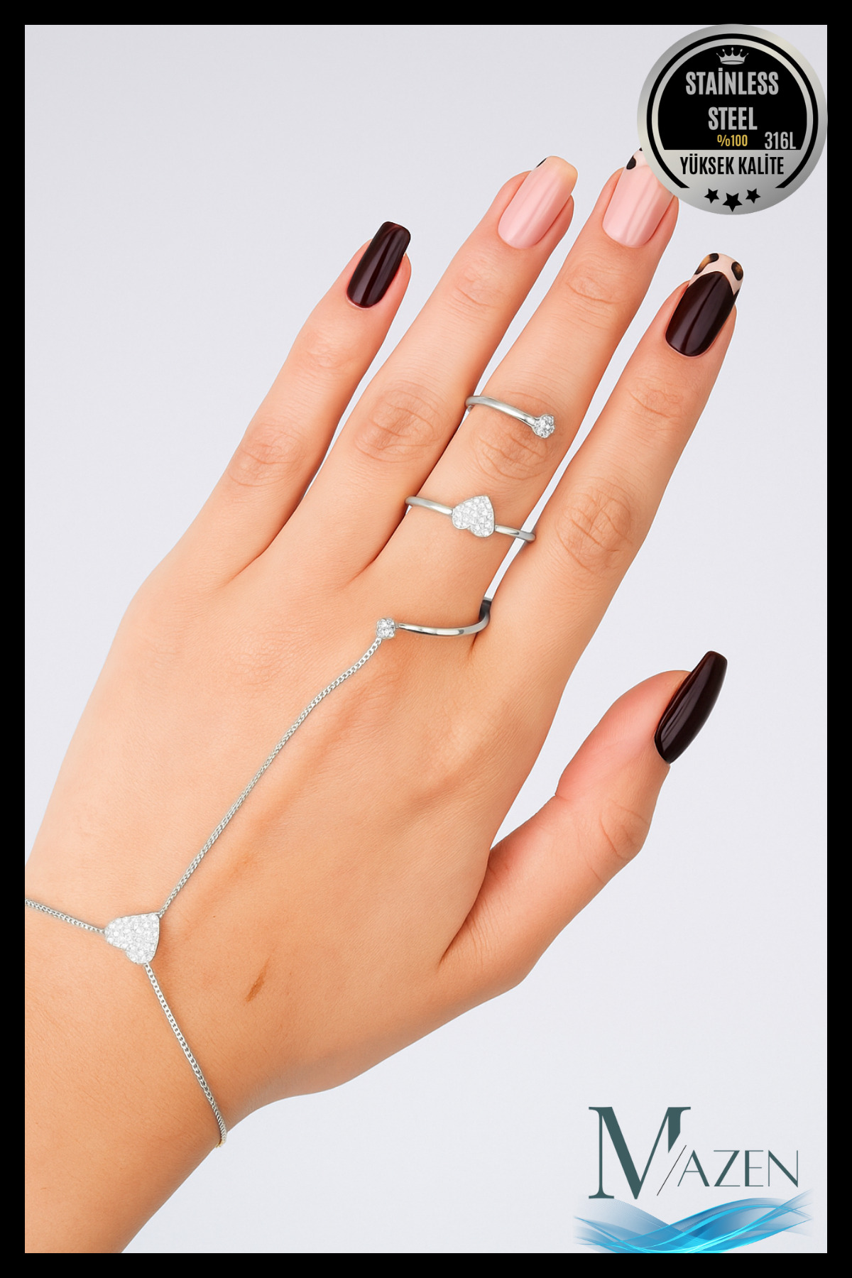 316L Steel Pendant with Adjustable Ring | Silver Heart Shaped | Women's Jewelry Accessory