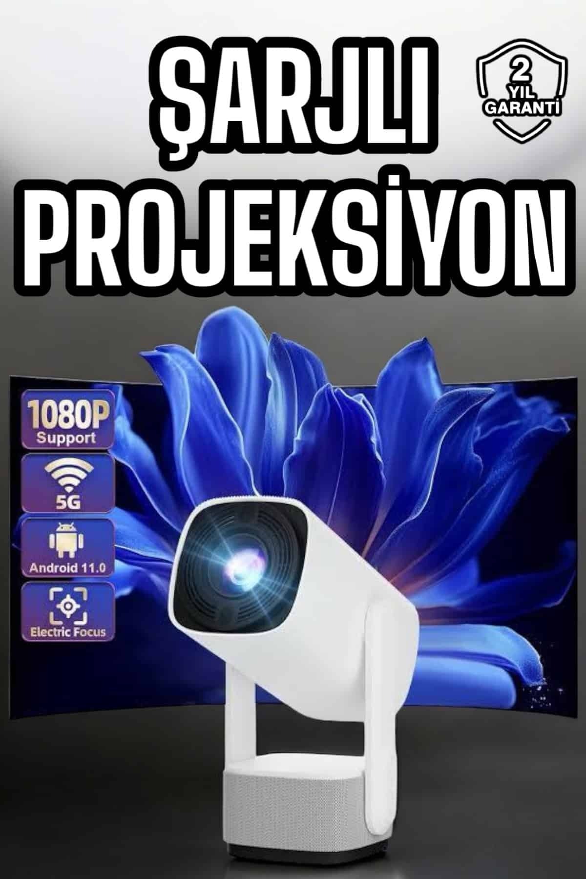 TeknoKesgin KESGİN MARKET ® Şarjlı Projeksiyon Oyun Sinema Projektörü 4K HD Görüntü Kaliteli