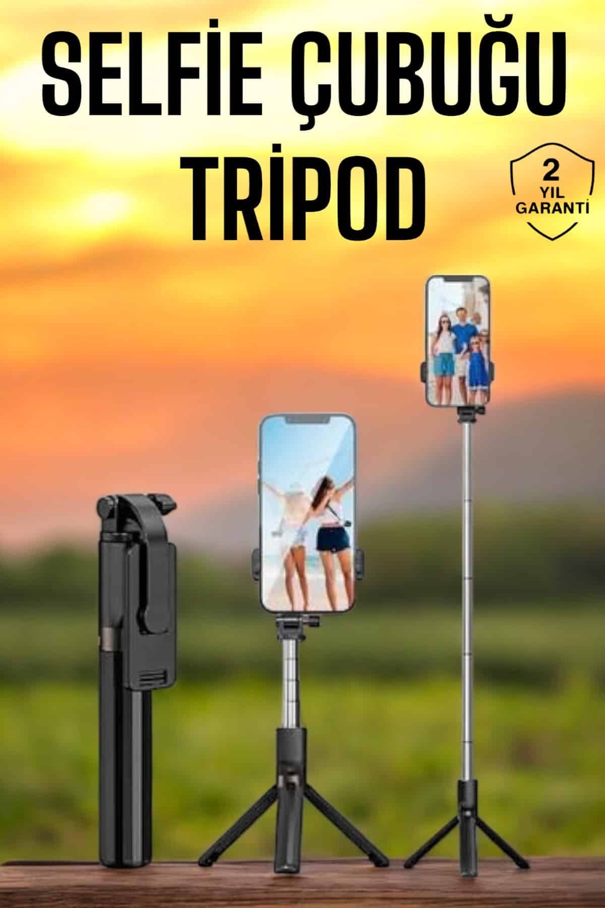 TeknoKesgin KESGİN MARKET ® Selfie Çubuğu Tripod Kumandalı Telefon Tutucu Siyah