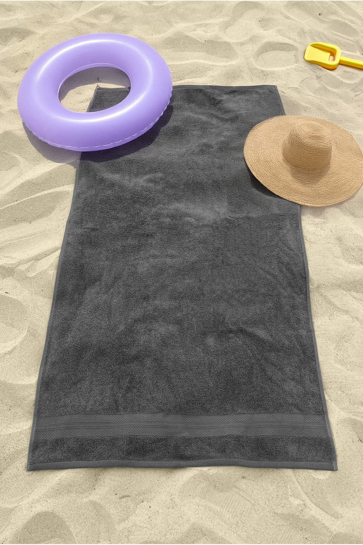 Ellaline Antrasit Plaj Havlusu %100 Pamuk Sertifikalı Deniz & Havuz Havlu 70x130cm Elmas Desen Bordürlü